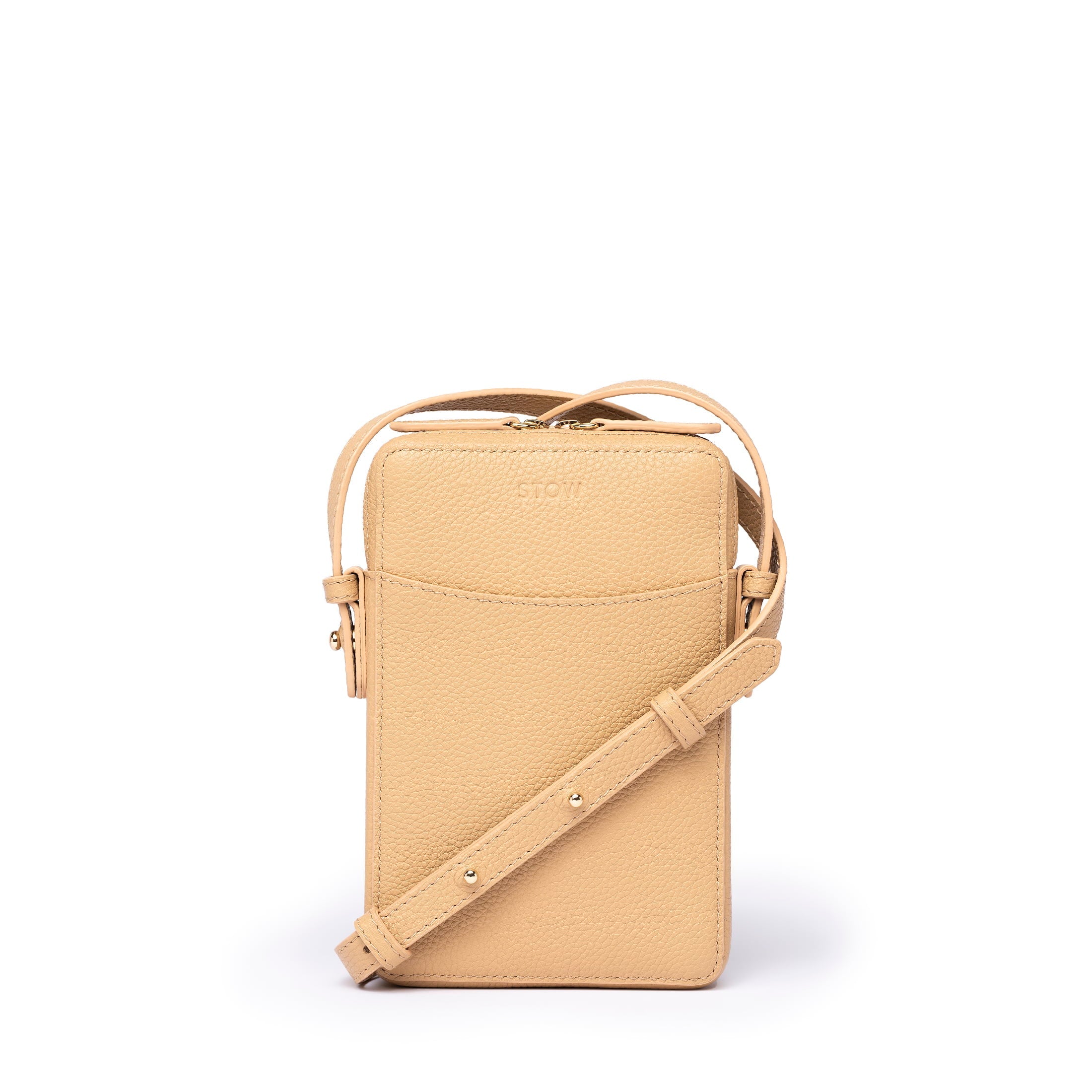 Phone Crossbody - Almond Pebbled Leather