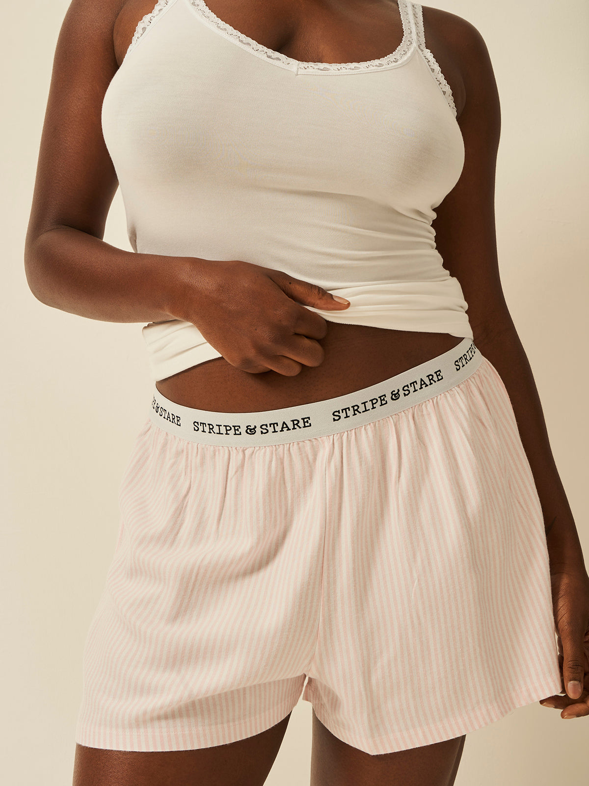 Soft Brushed Woven Pyjama Shorts - Pink Stripe