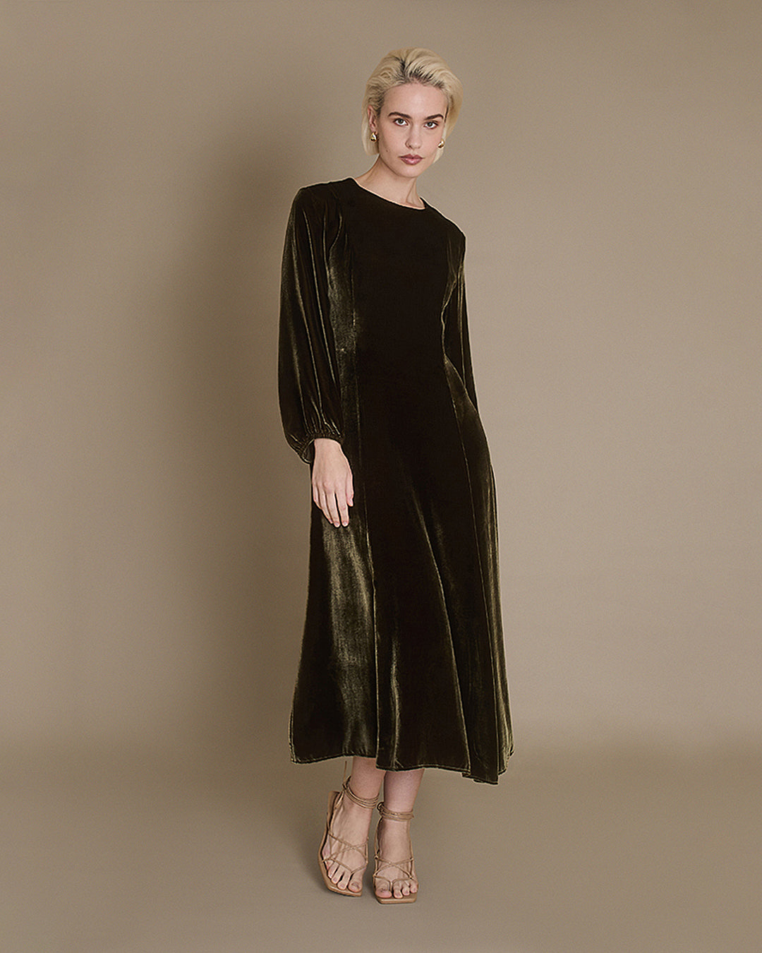 Chloe - Olive Silk Velvet Dress