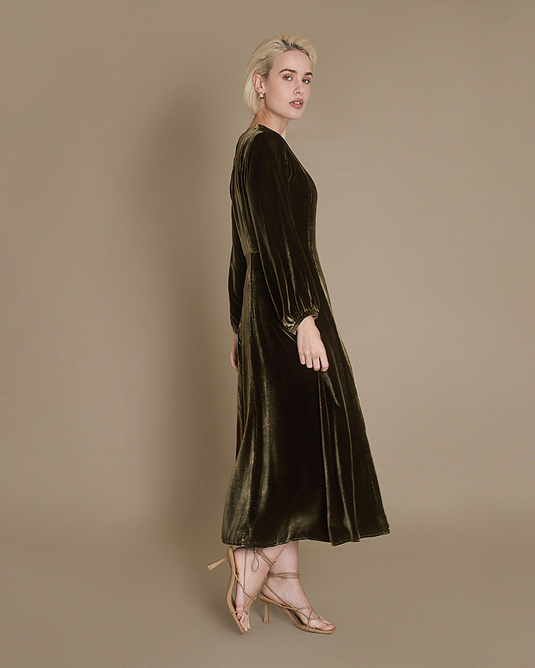 Chloe - Olive Silk Velvet Dress