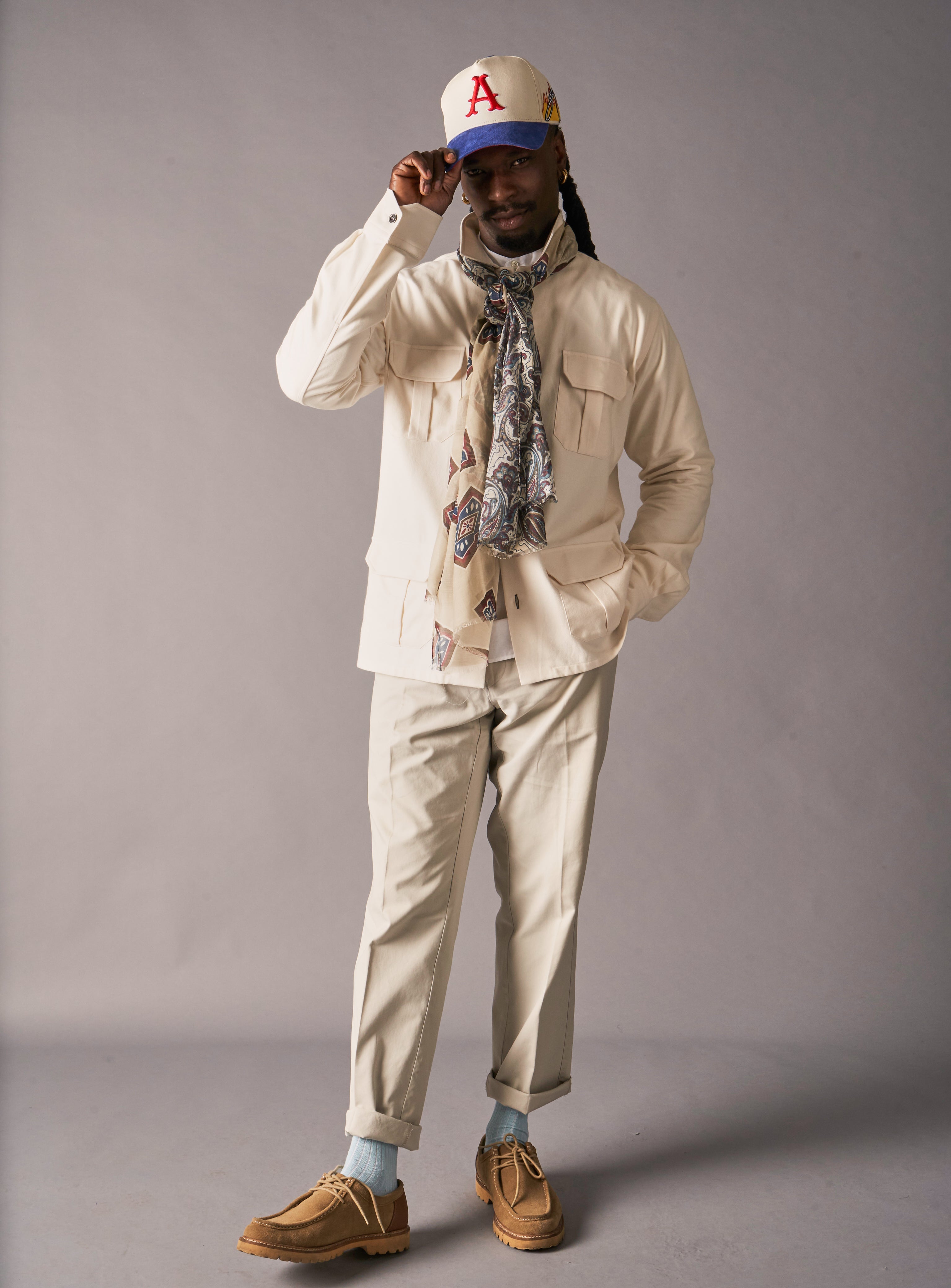 Cotton & Cashmere Wool Medallion Cream Neck Scarf