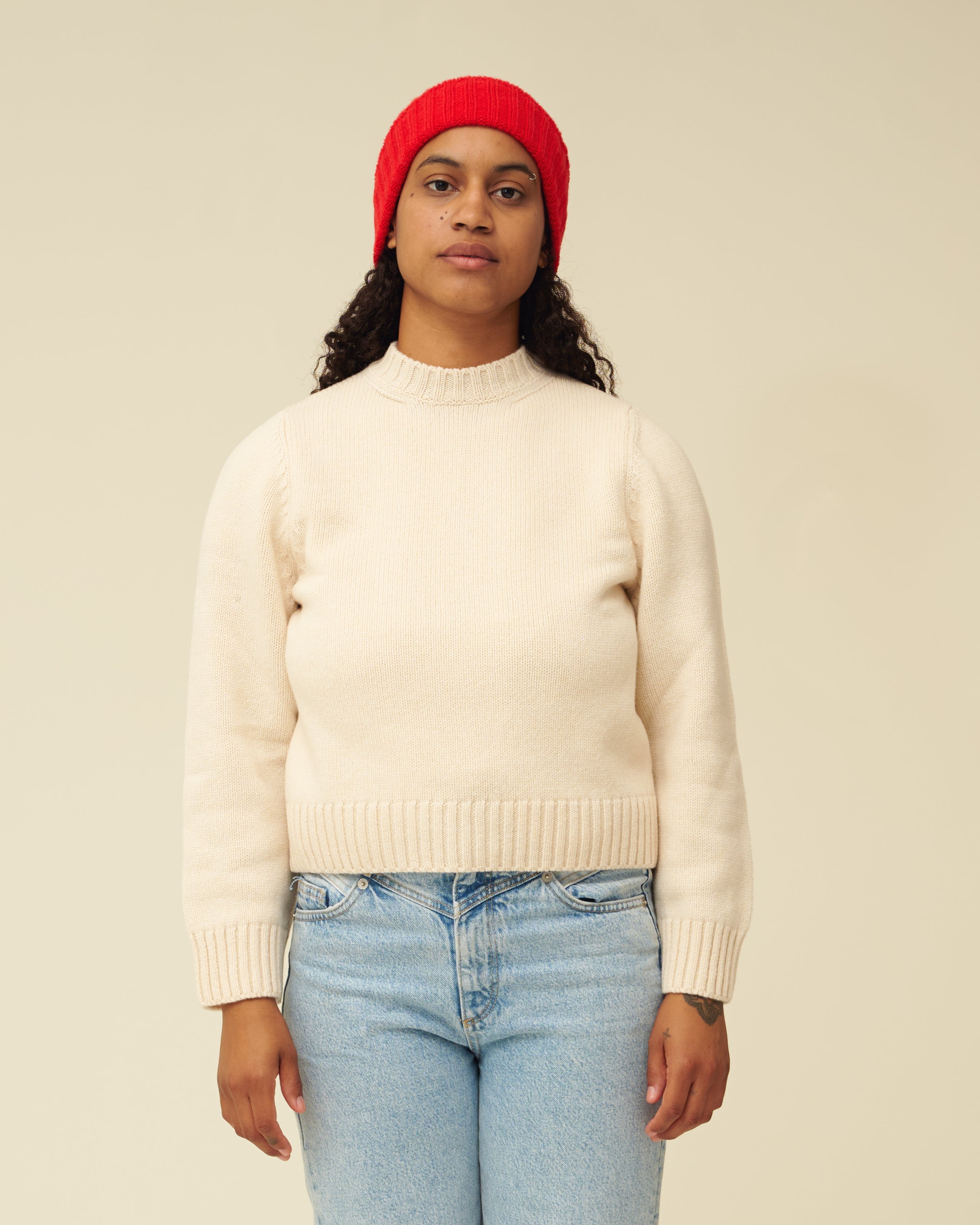 Merino Lambswool Beanie - Poppy Red (Knitted-to-Order)