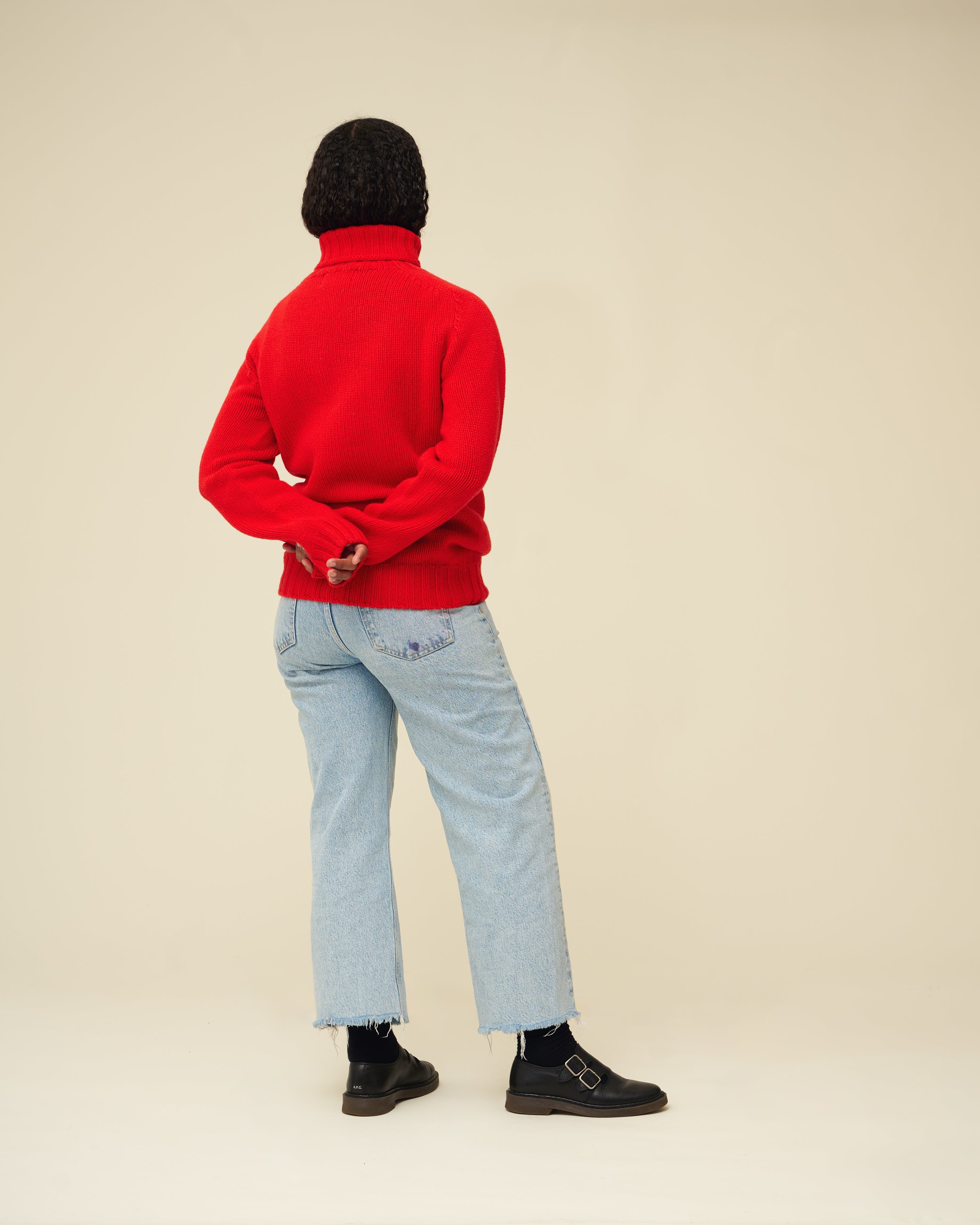Chunky Merino Lambswool Roll Neck - Poppy Red (Knitted-to-Order)