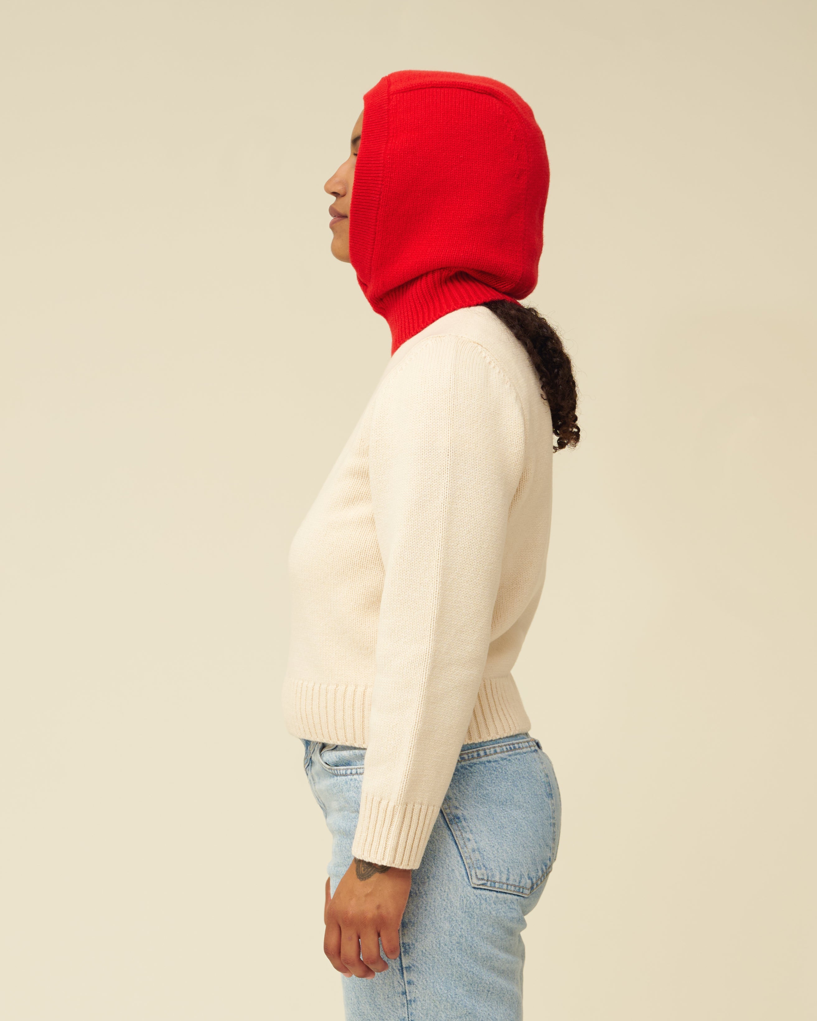 Merino Lambswool Hood - Poppy Red (Knitted-to-Order)