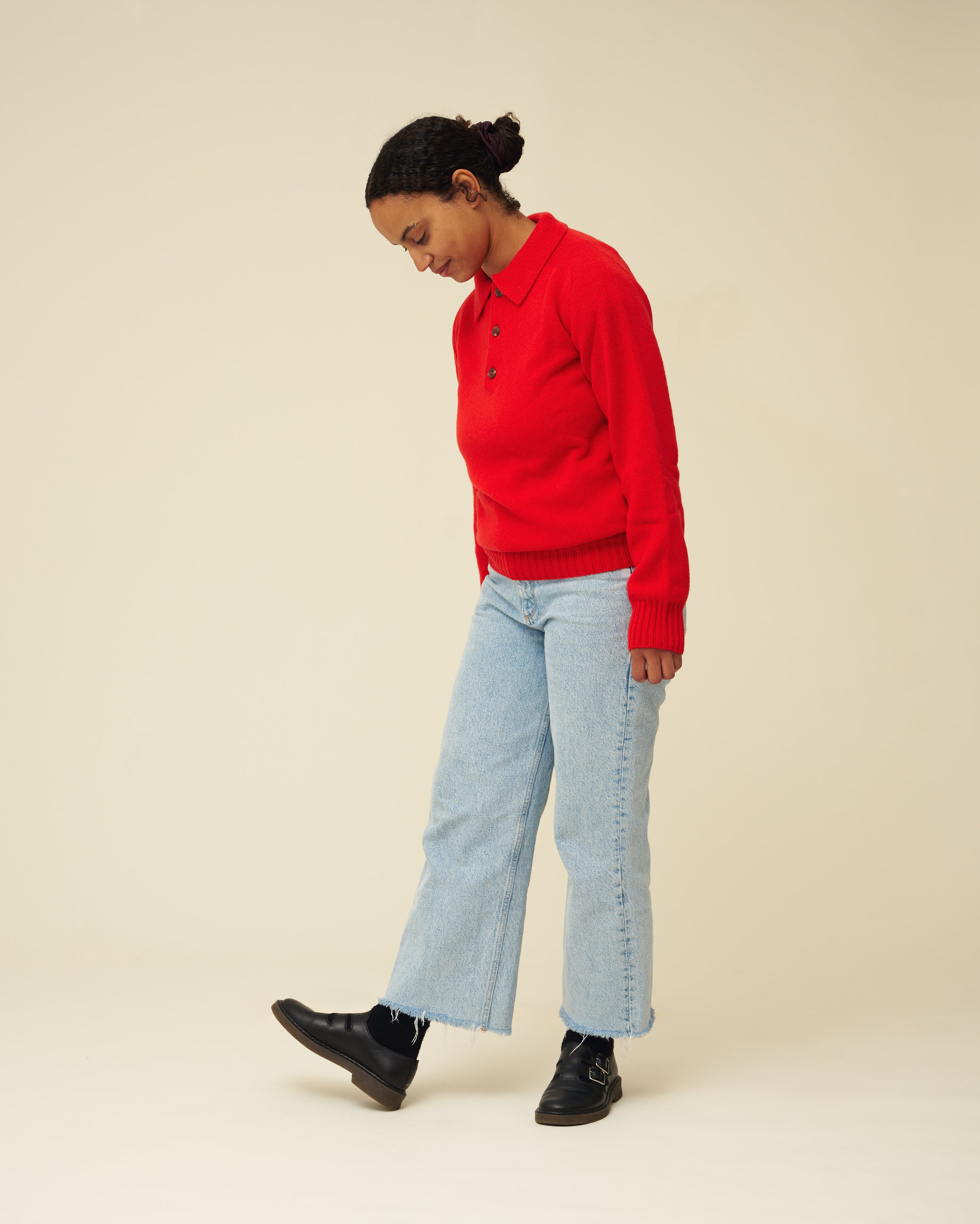 Merino Lambswool Rugby Jumper - Poppy Red