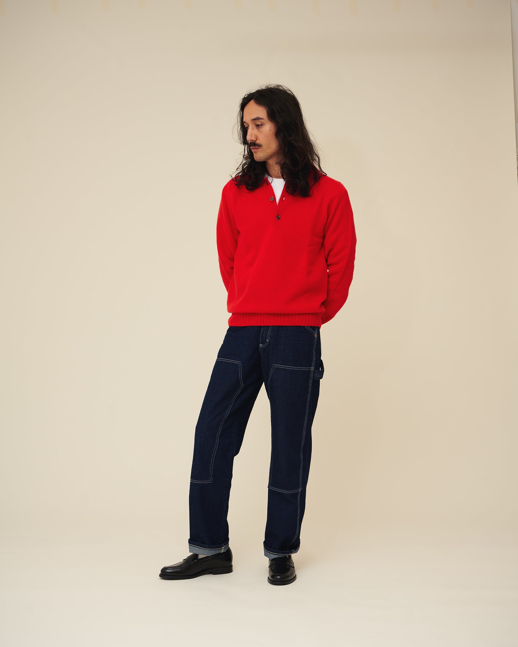 Merino Lambswool Rugby Jumper - Poppy Red (Knitted-to-Order)