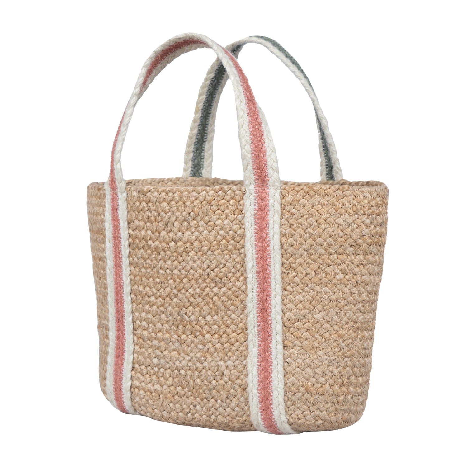Summer Rose/Thistle Raw Jute Tote Short Handle Small