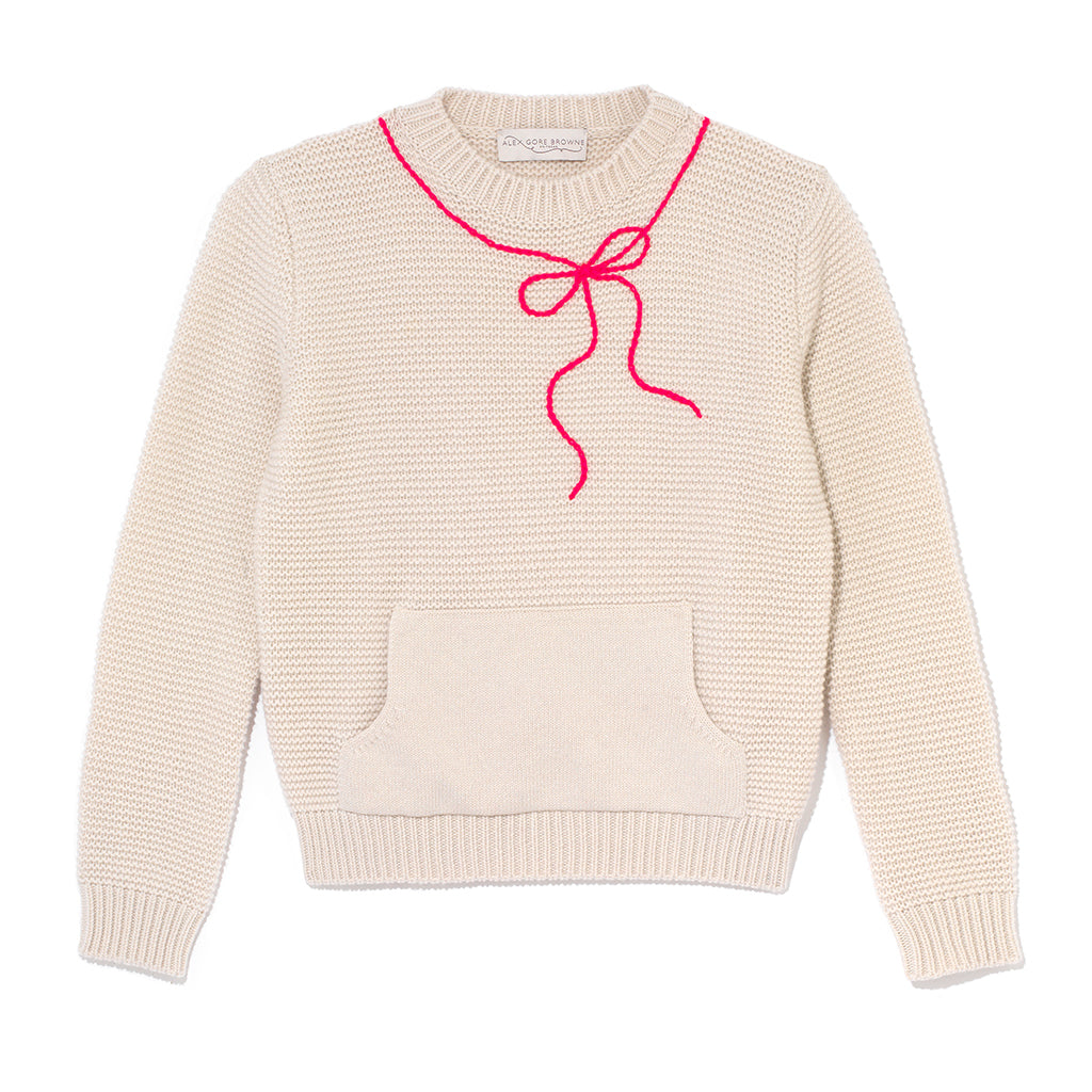 Saturday Sweater With Shoe Lace Bow - Palest Pebble