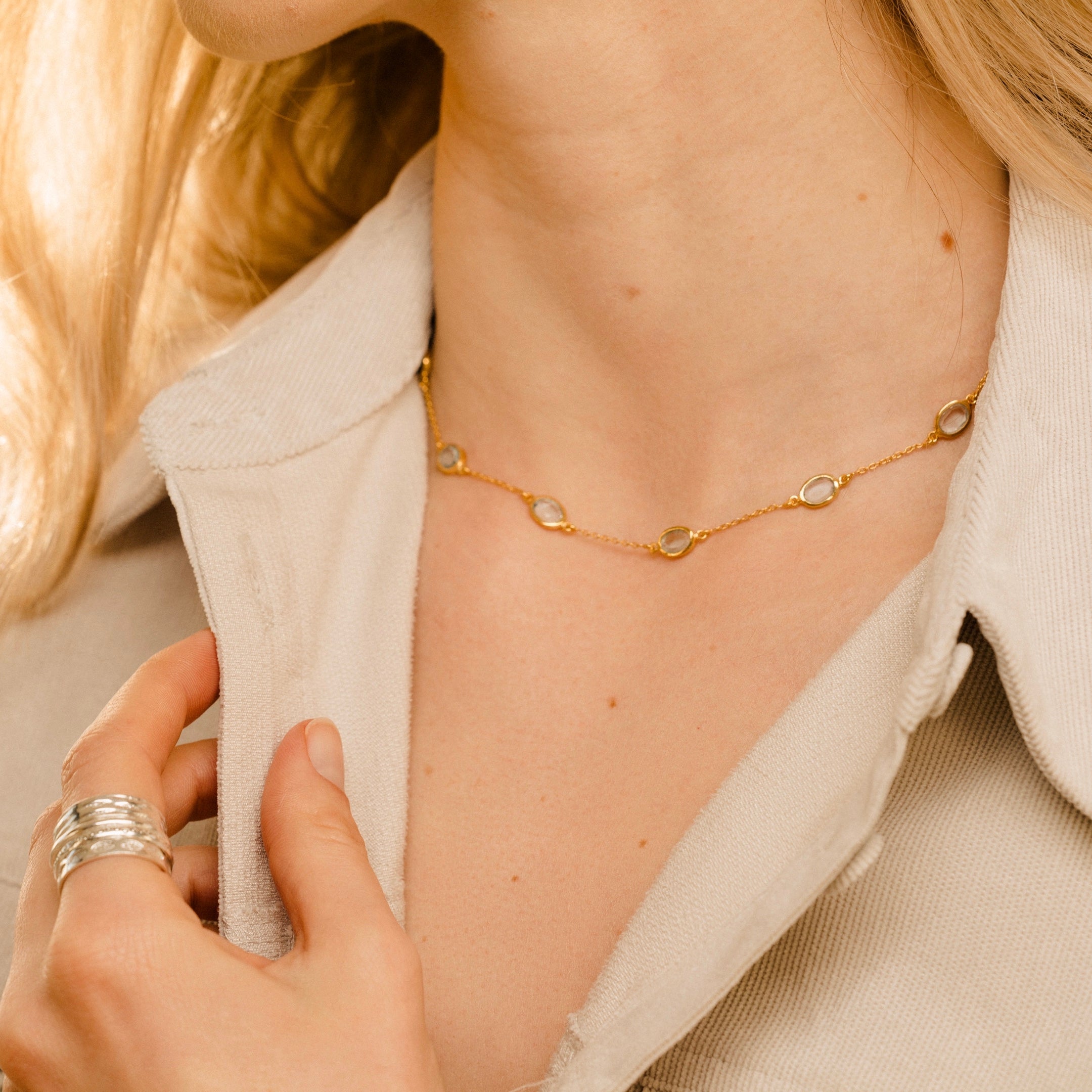 Marilyn Necklace in Gold with Sky blue Topaz