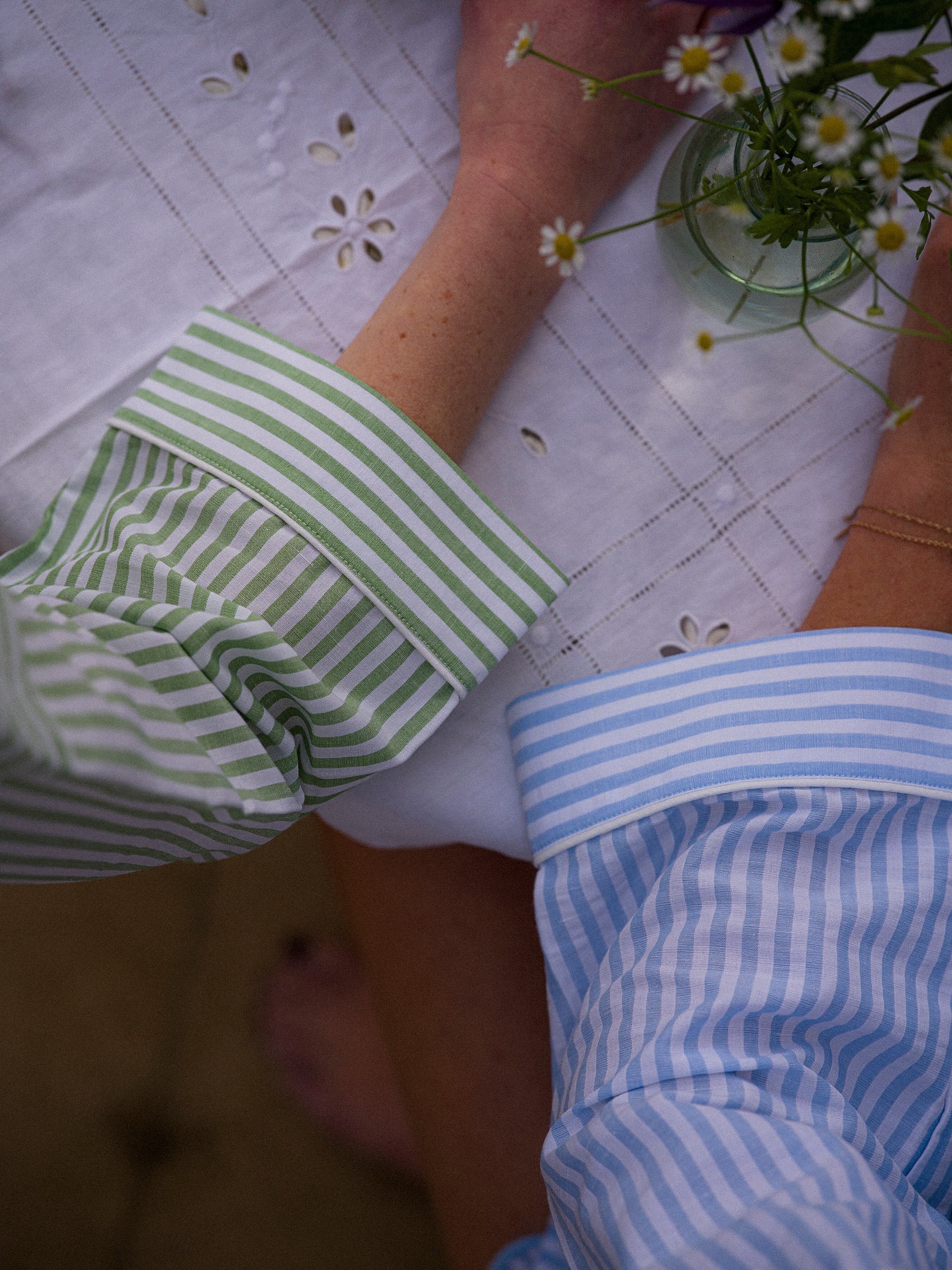 Blue Stripe Scalloped Short Pyjama Set (Linen Blend)