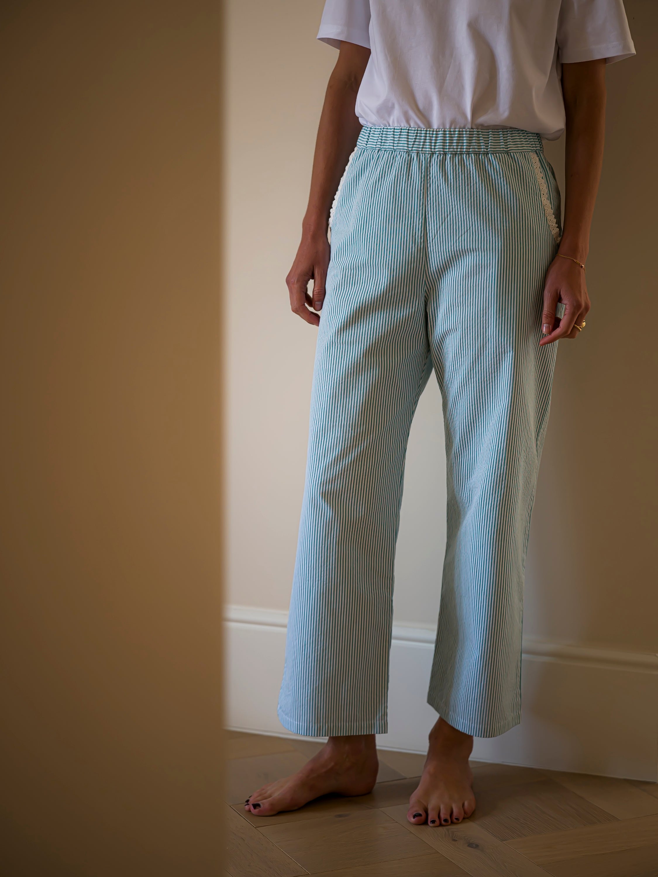 The Green Stripe Seersucker Palazzo Pants