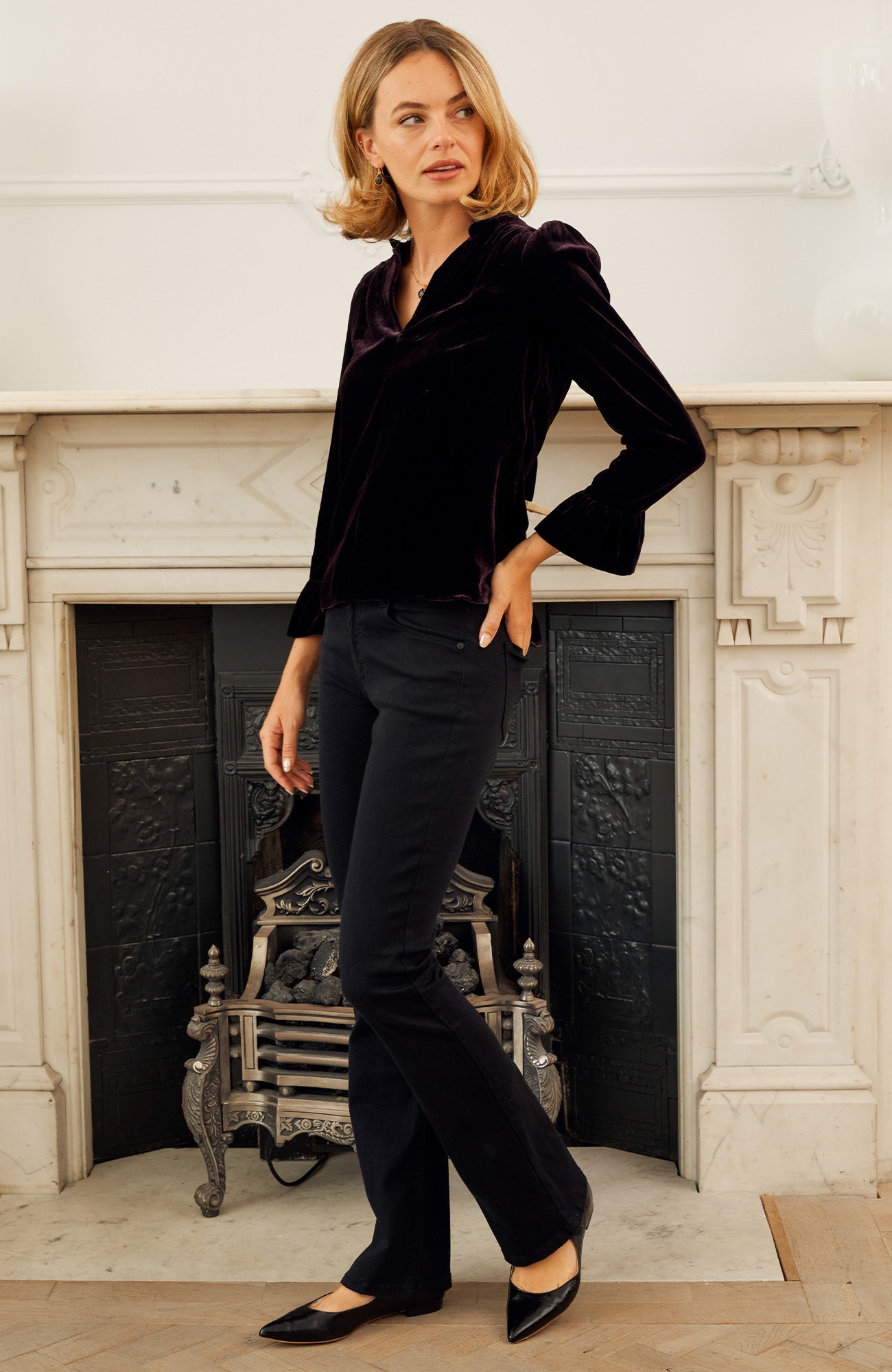 Astrid Velvet V-Neck Top | Aubergine