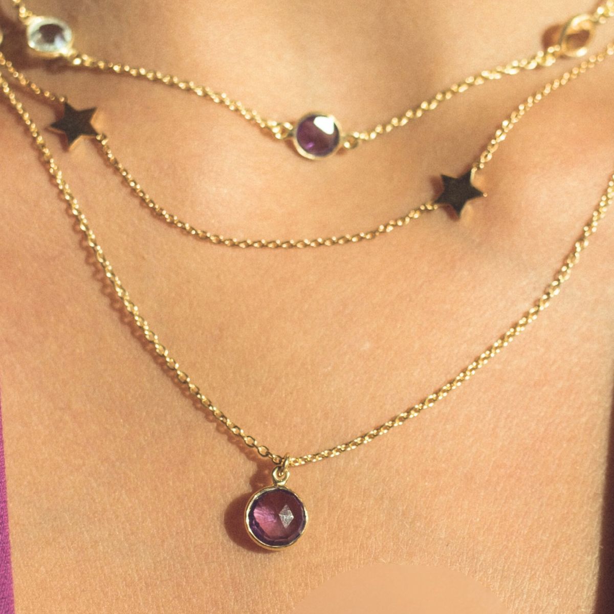 Salina Amethyst and Gold Vermeil Disc Necklace