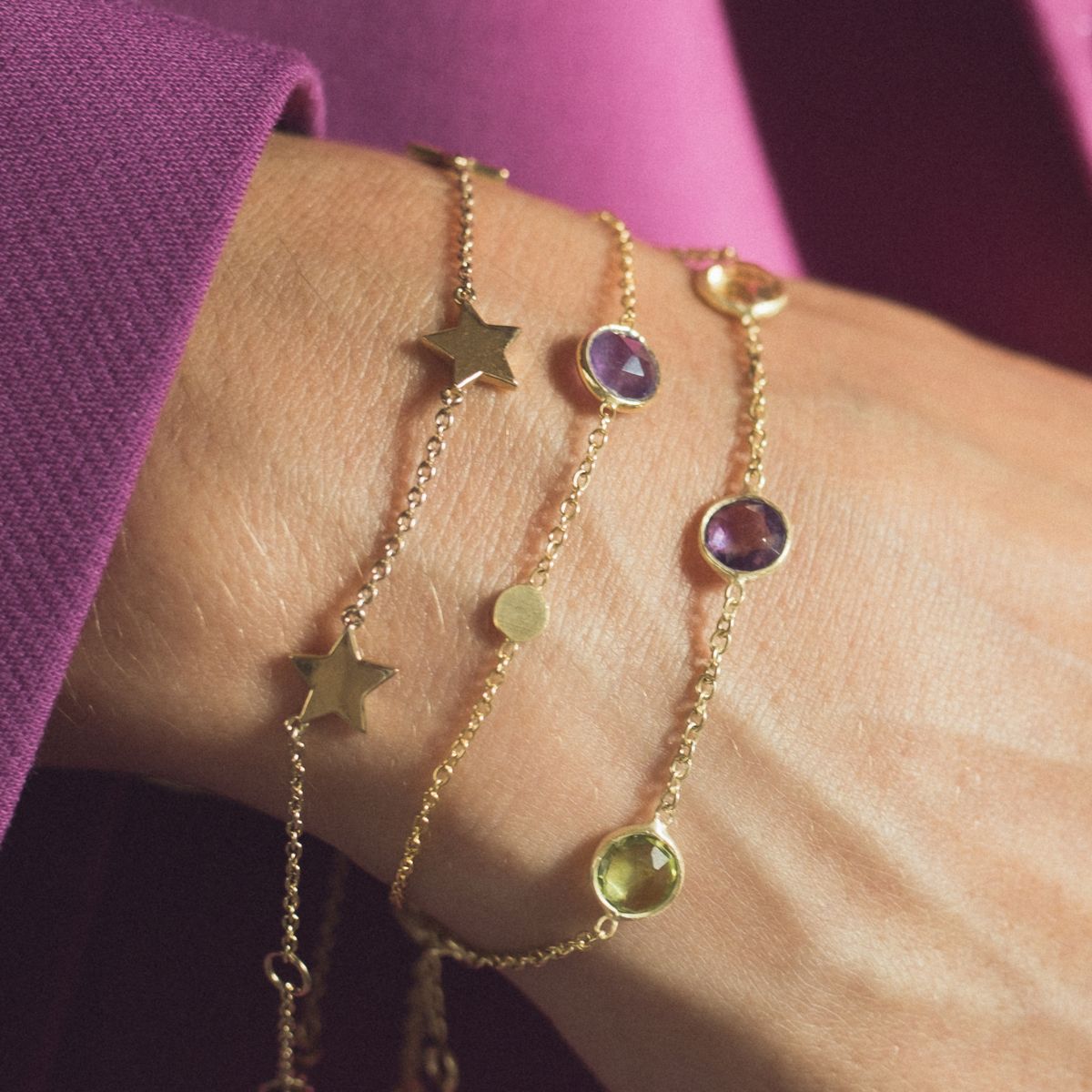 Salina Amethyst and Gold Vermeil Disc Bracelet