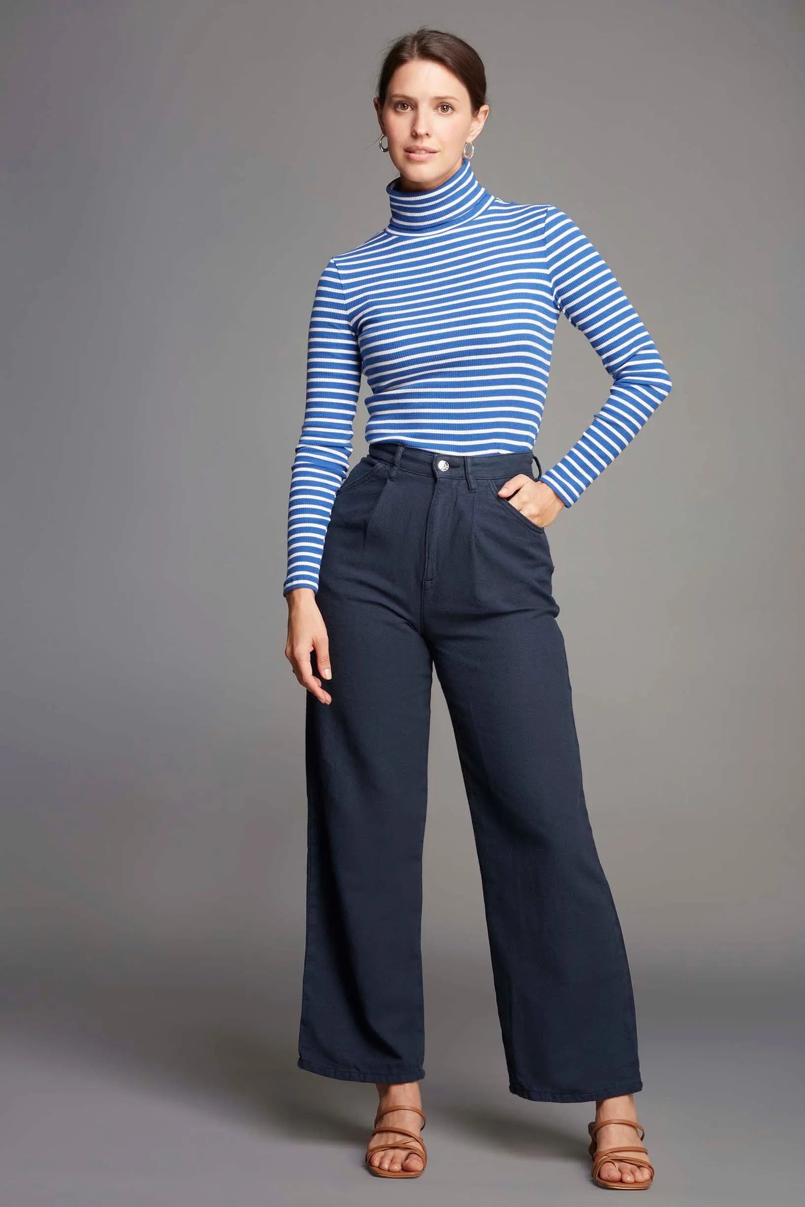 Striped Cotton Roll Neck