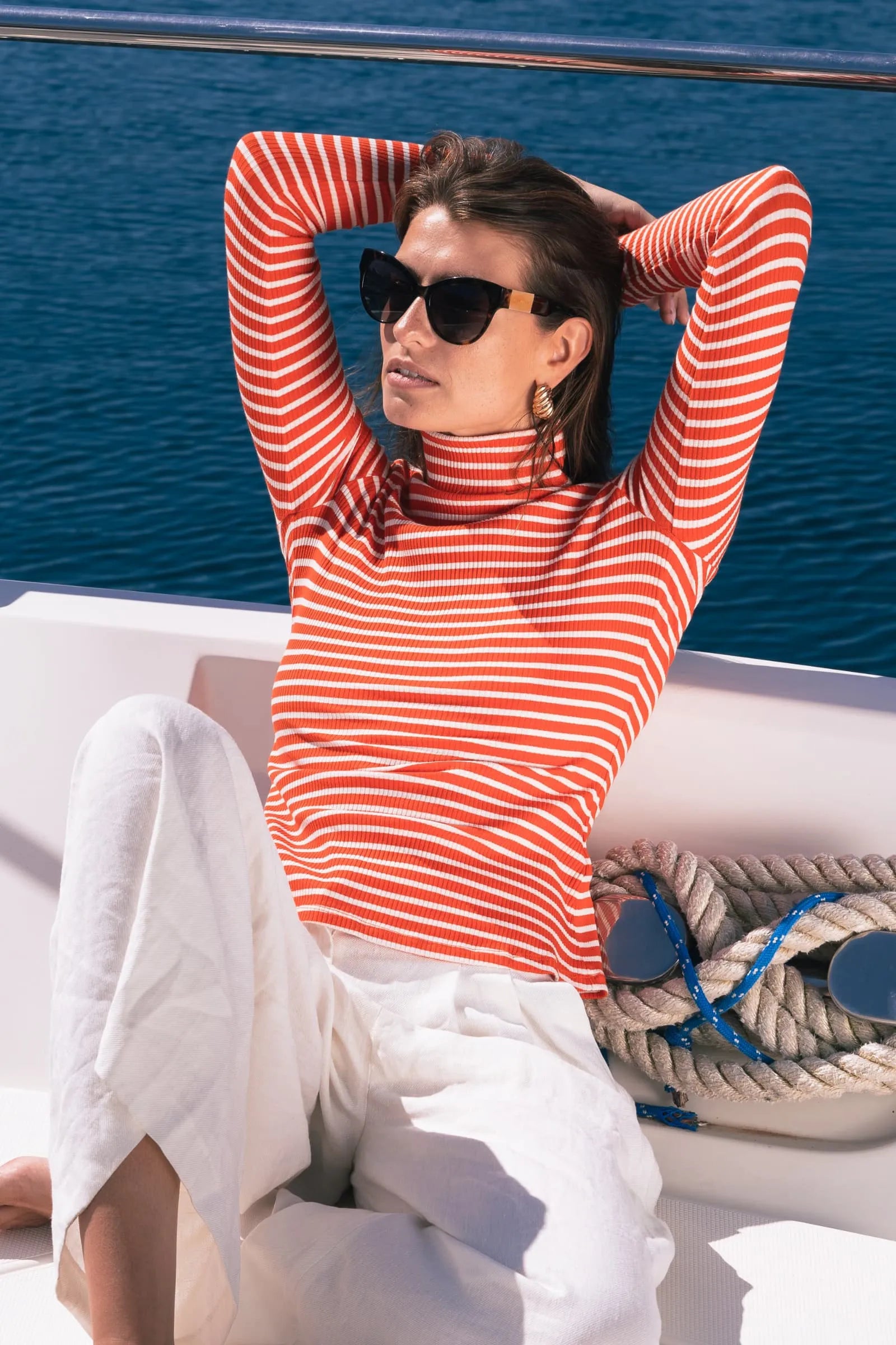 Striped Cotton Roll Neck