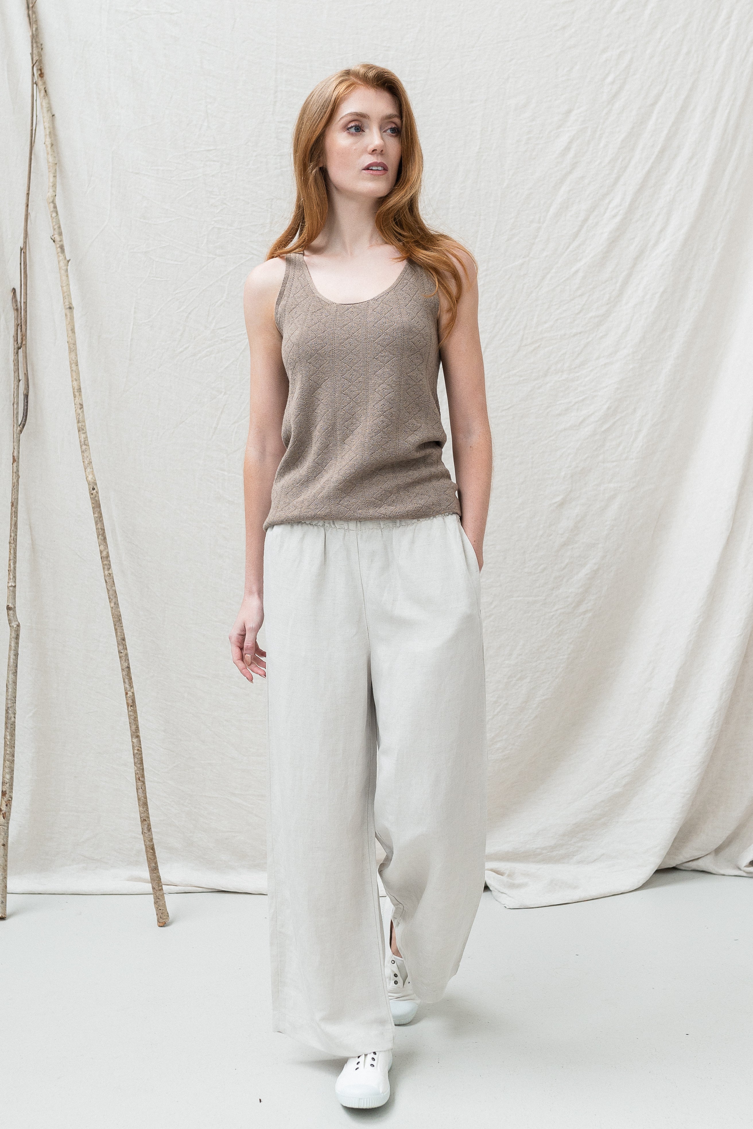 'Tricot De Peau' Fine Merino Camisole Top in Mushroom