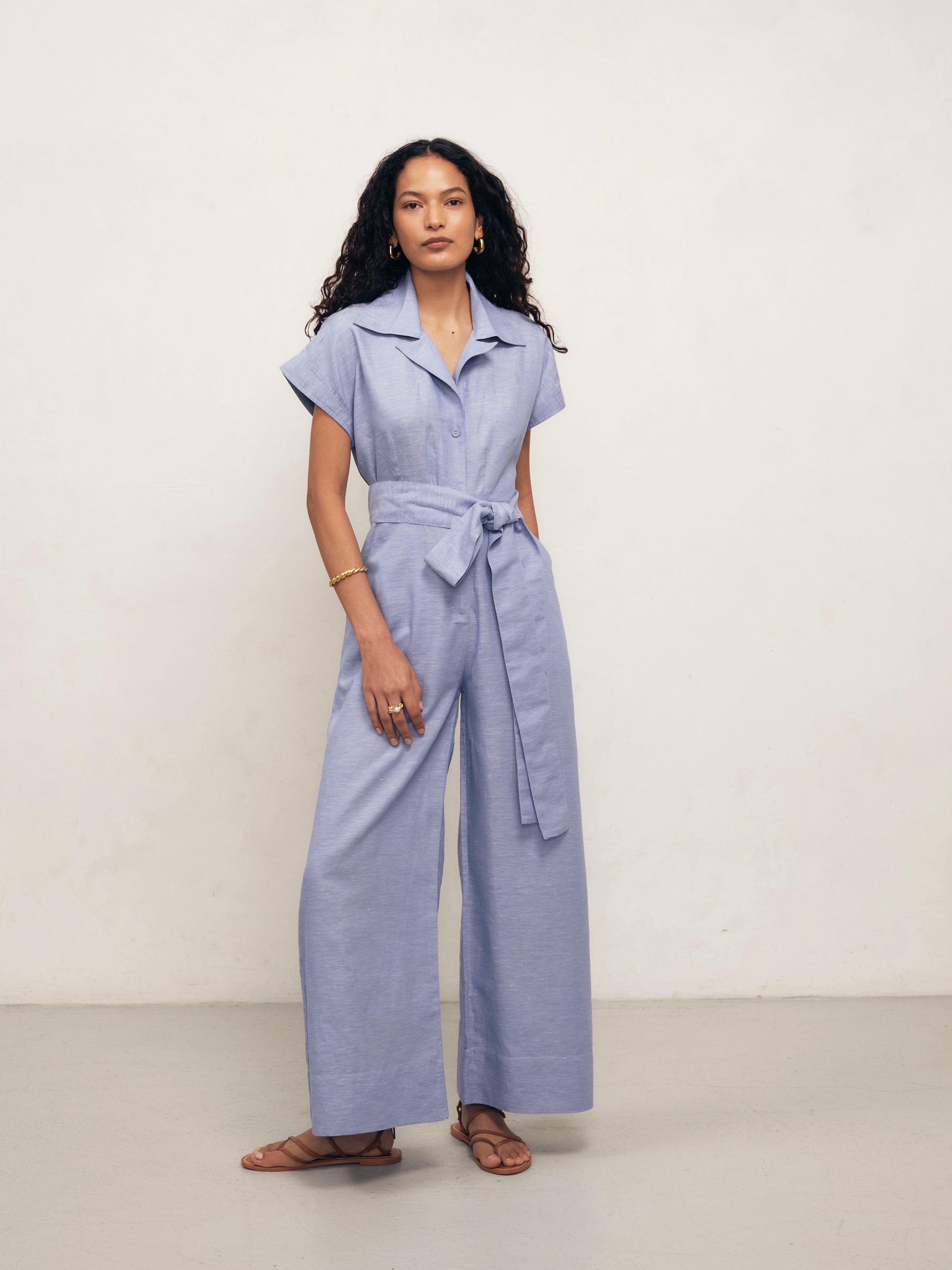 TERESA - Blue Linen Chambray Jumpsuit