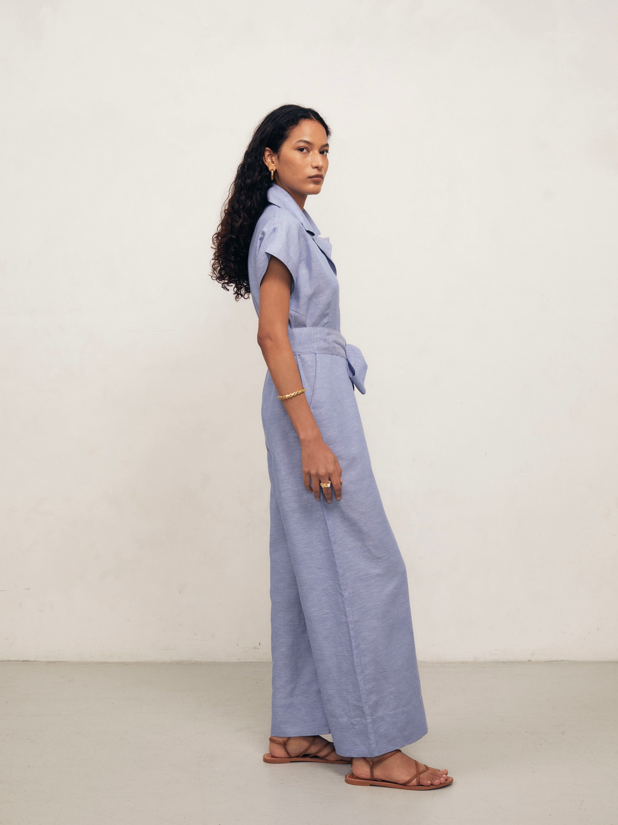 TERESA - Blue Linen Chambray Jumpsuit