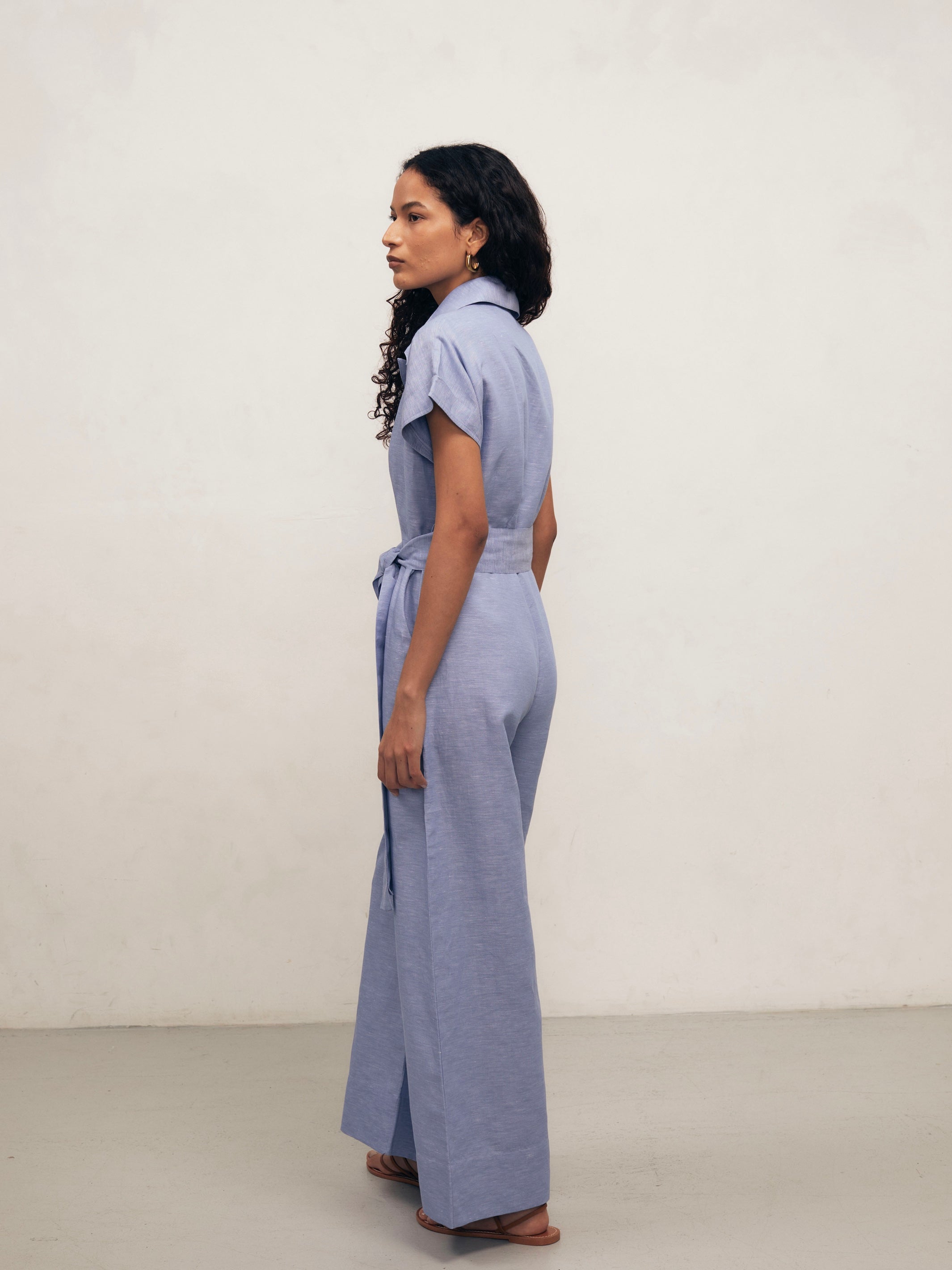 TERESA - Blue Linen Chambray Jumpsuit