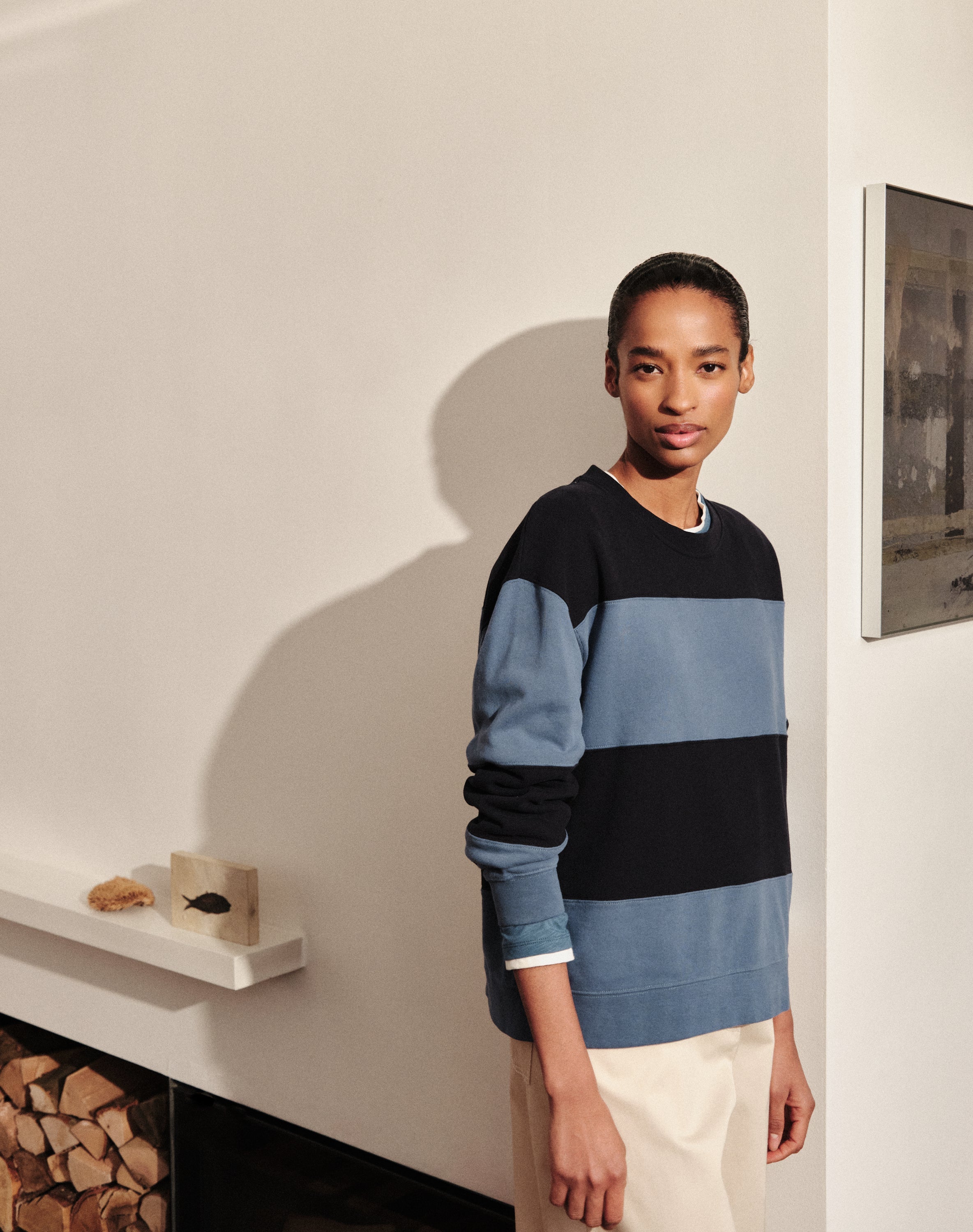 The LOOPBACK Cut & Stitch Sweat - Navy / Ocean Blue