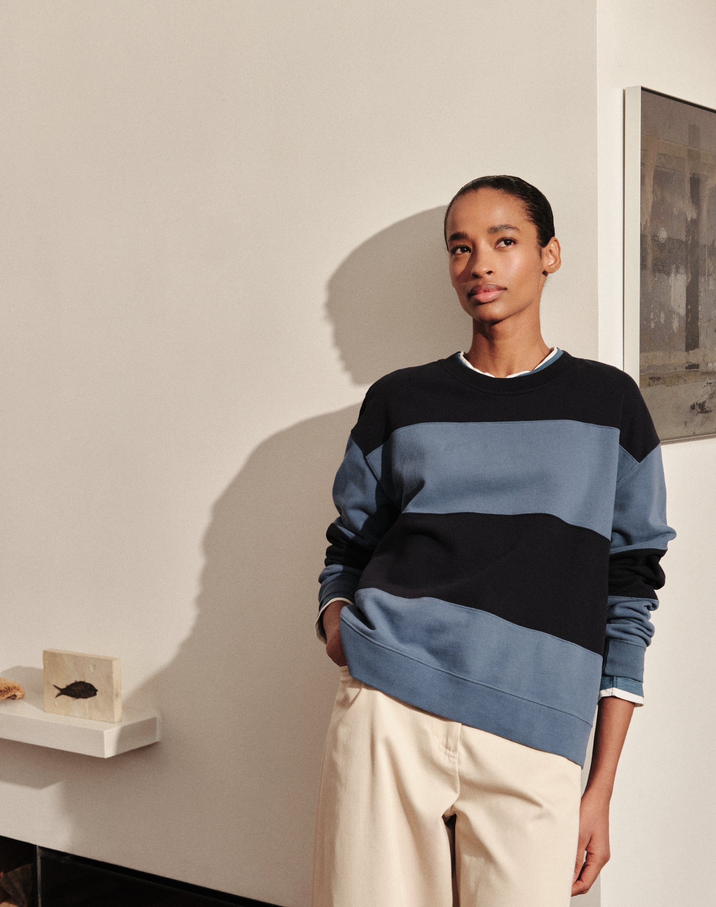 The LOOPBACK Cut & Stitch Sweat - Navy / Ocean Blue