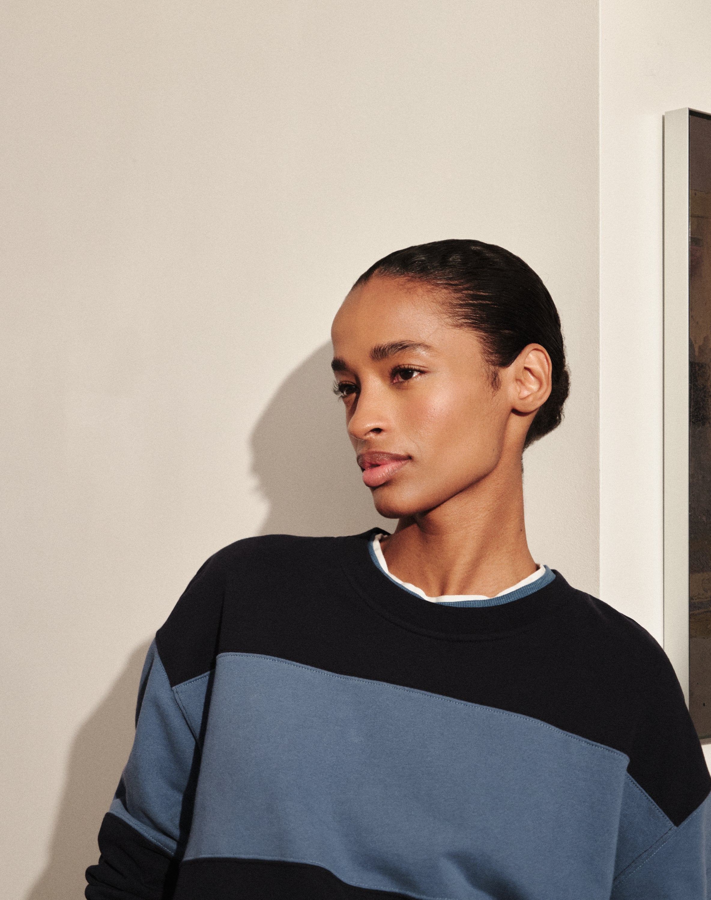 The LOOPBACK Cut & Stitch Sweat - Navy / Ocean Blue