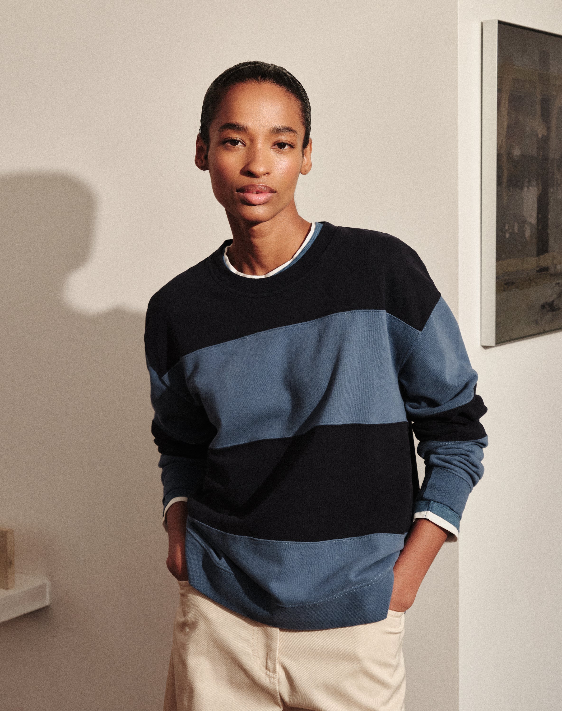 The LOOPBACK Cut & Stitch Sweat - Navy / Ocean Blue