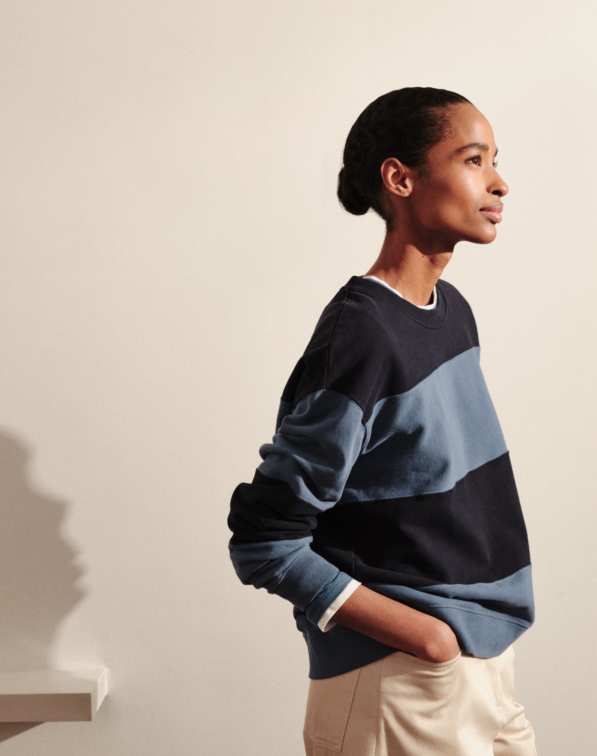 The LOOPBACK Cut & Stitch Sweat - Navy / Ocean Blue