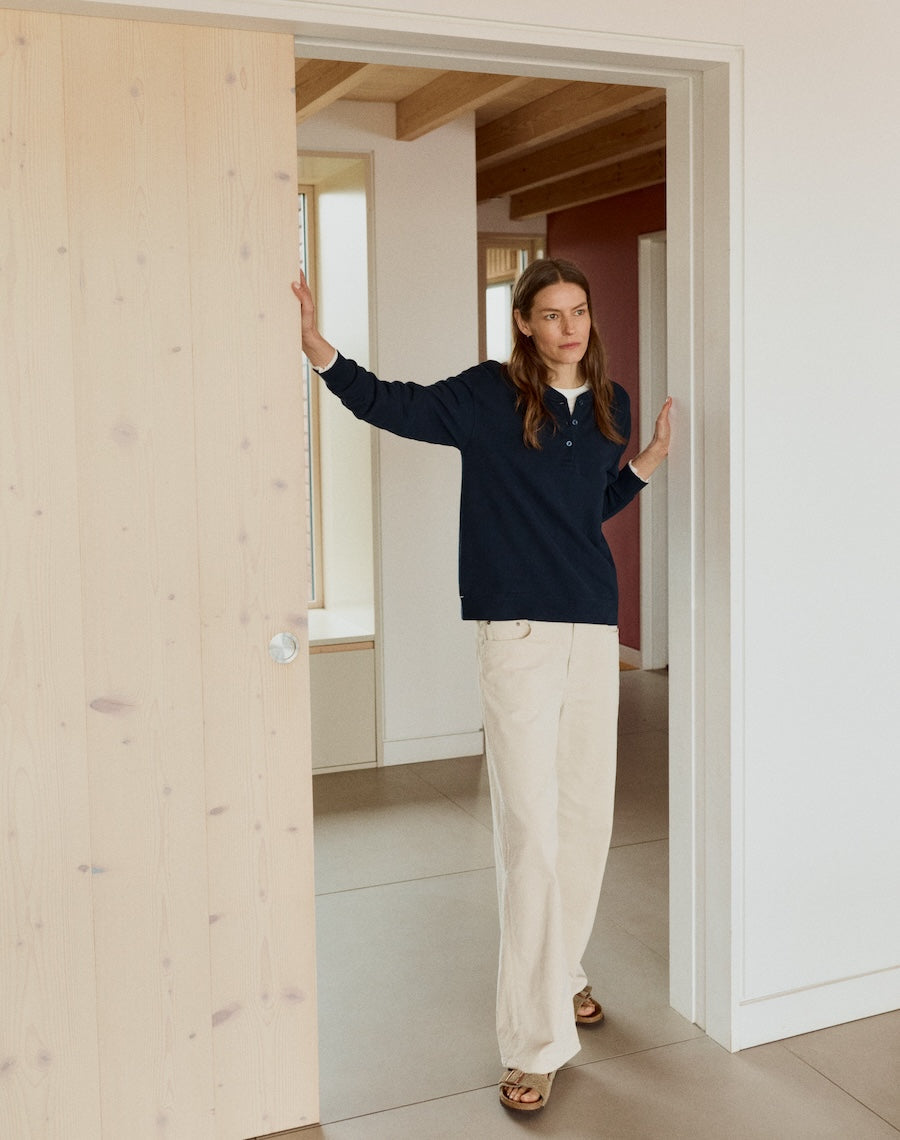 The LOOPBACK Henley Sweat - Navy