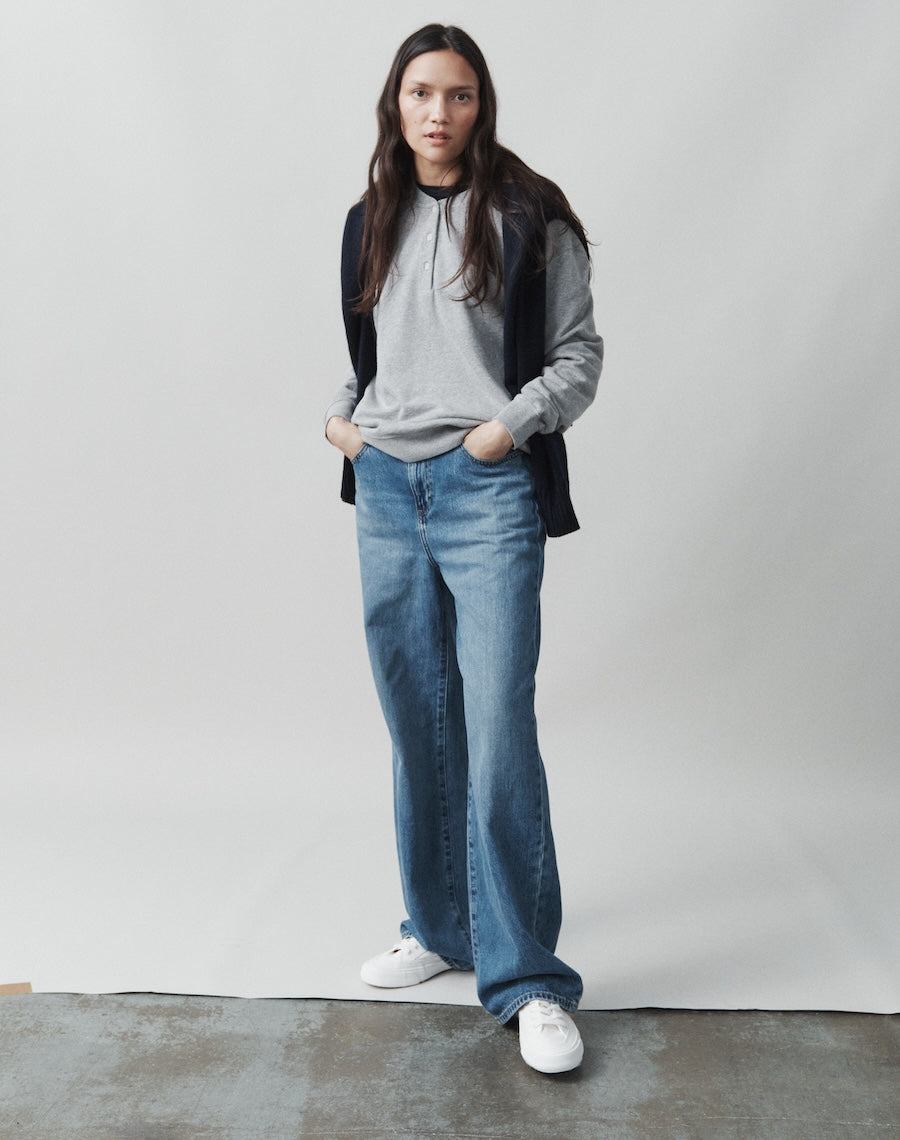 The LOOPBACK Henley Sweat - Slate Grey