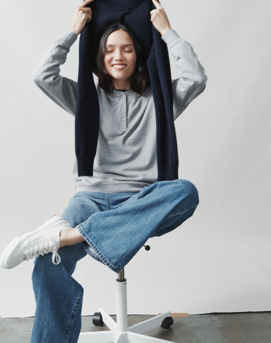The LOOPBACK Henley Sweat - Slate Grey