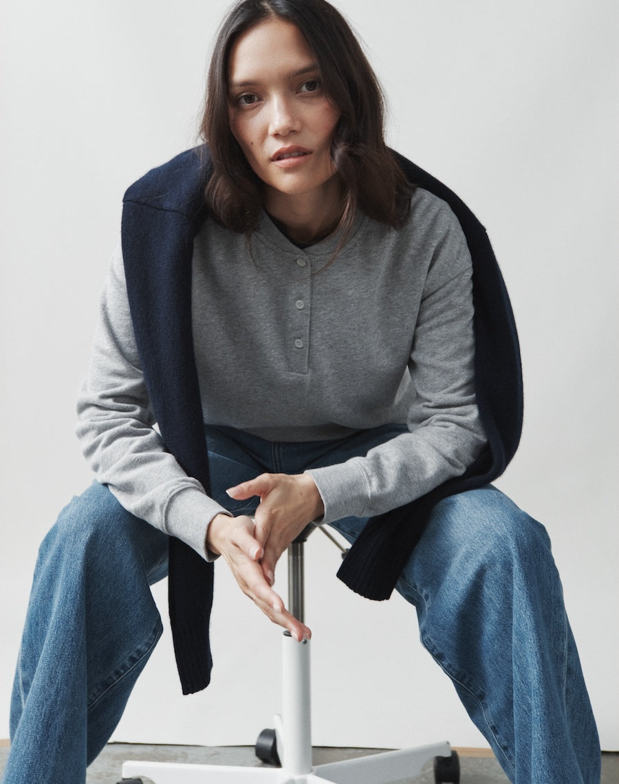 The LOOPBACK Henley Sweat - Slate Grey