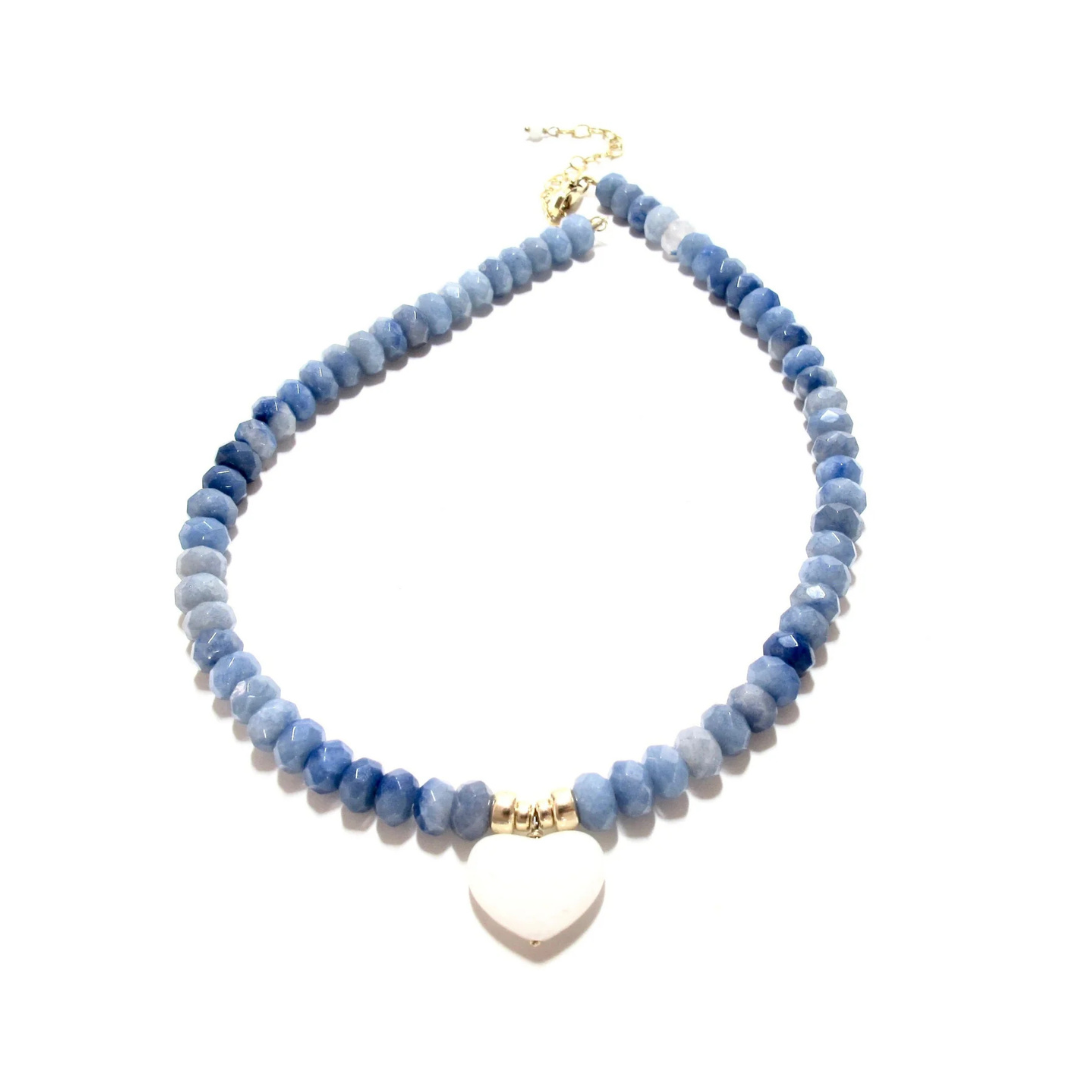 Blue Aventurine and White Agate Heart Necklace