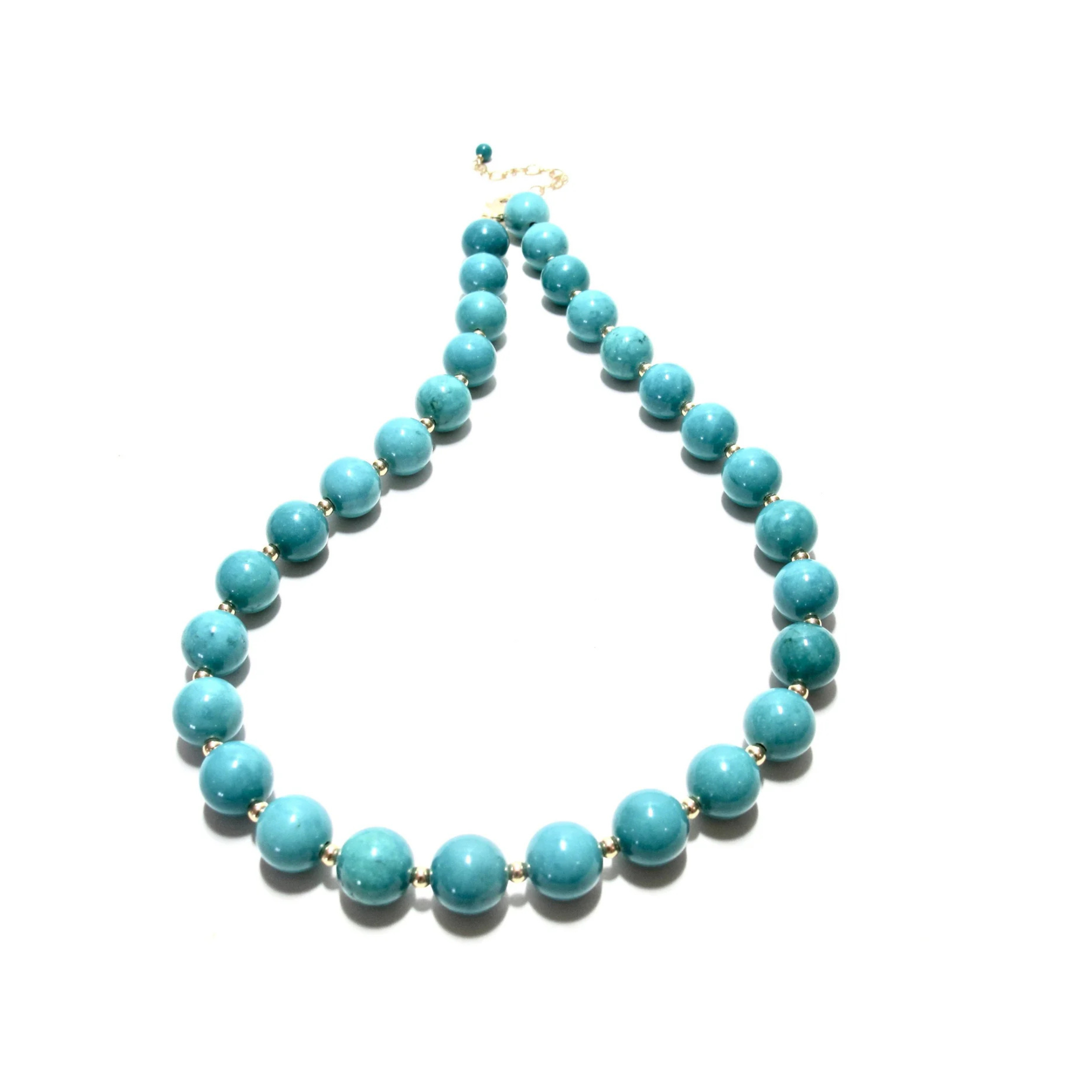Chunky Turquoise Bubblegum and Gold Beads Necklace