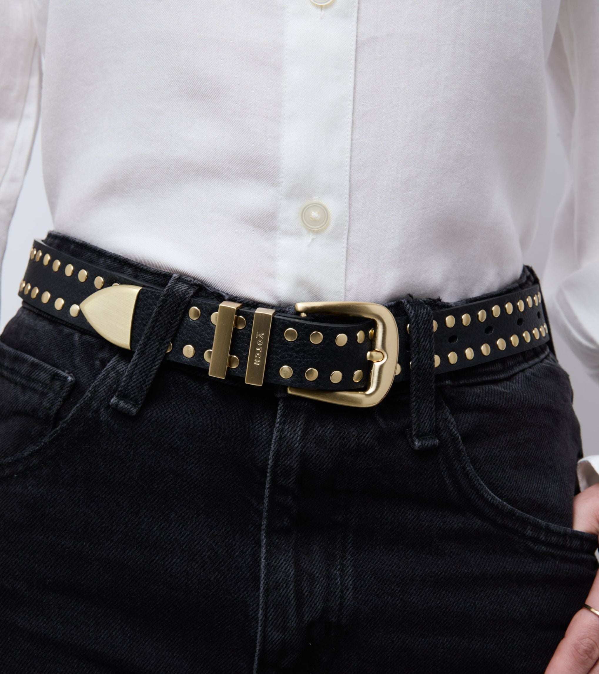 Ayla Vegan Bio-Based Bamboo Western Studded Belt in Black