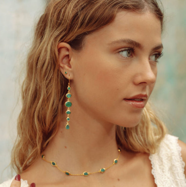 Marilyn Necklace and Cascade Earrings in Gold with Green Onyx