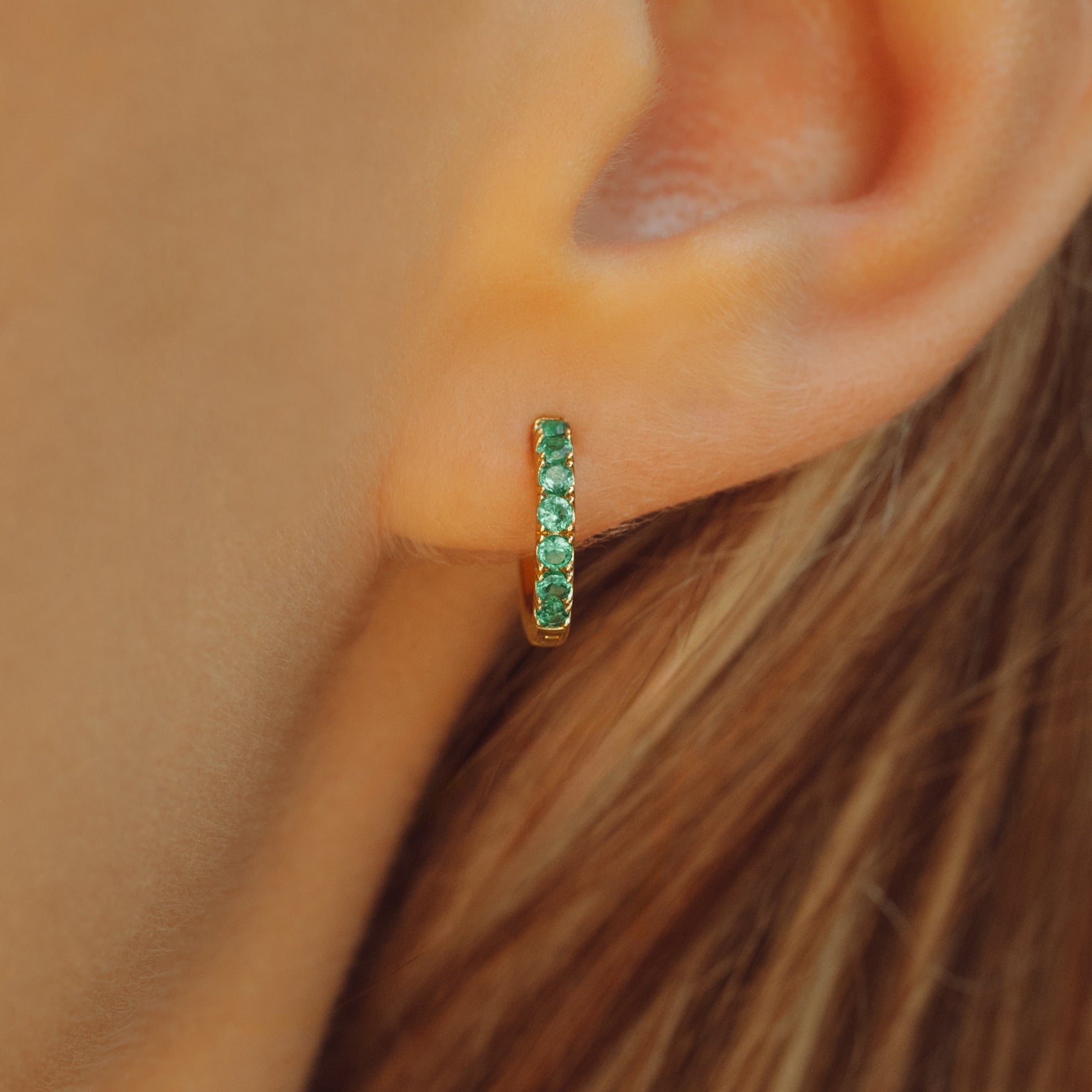 Emerald Hoops in Gold