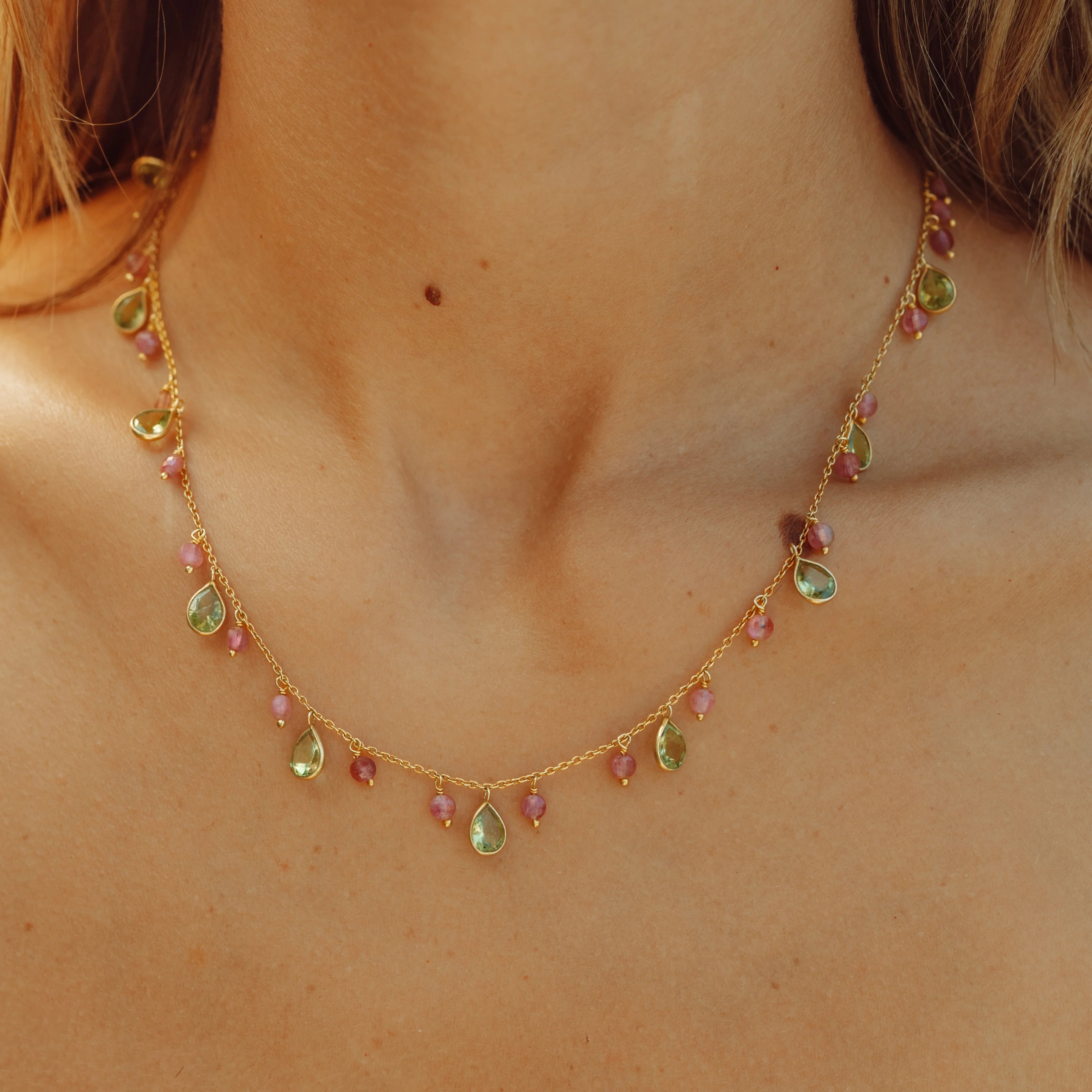Kiki Necklace in Peridot and Pink Tourmaline