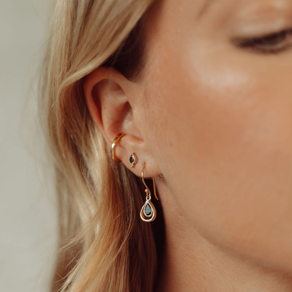 Lucky Clover Drop Earrings in Gold With London Blue Topaz