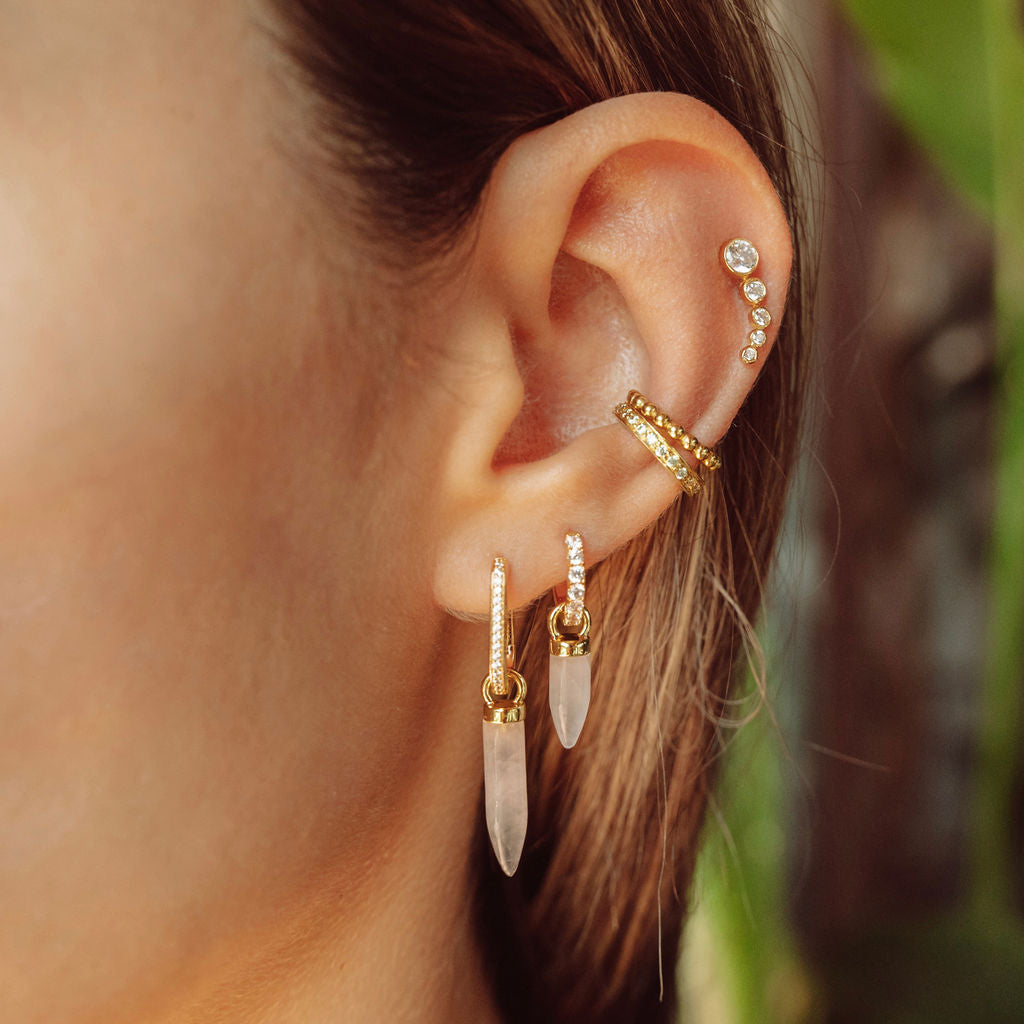 Oval Crystal Hoops in Gold
