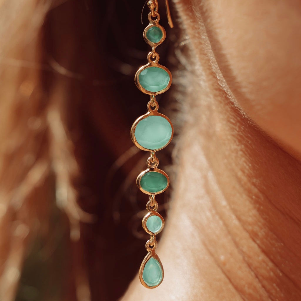 Cascade Earrings in Gold with Green Onyx