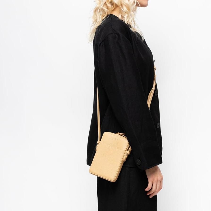 Phone Crossbody - Almond Pebbled Leather