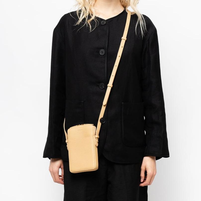 Phone Crossbody - Almond Pebbled Leather