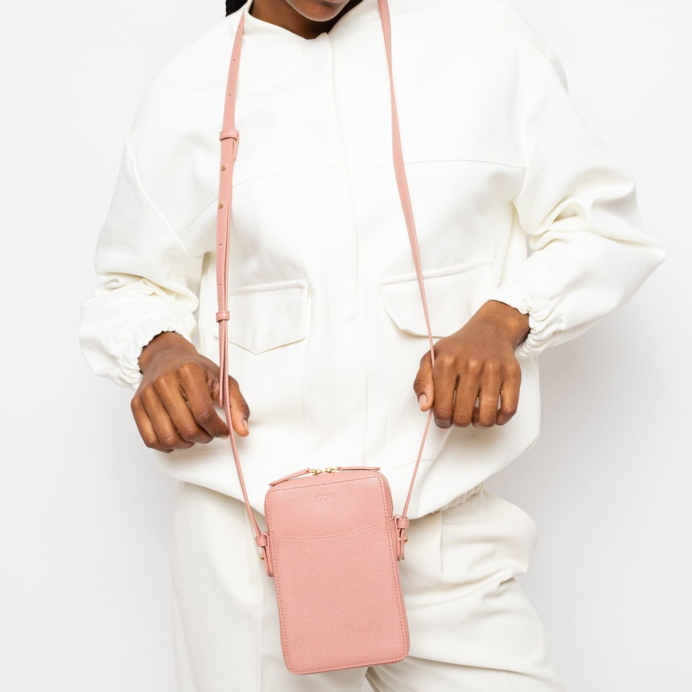 Phone Crossbody - Hazy Blush Pebbled Leather