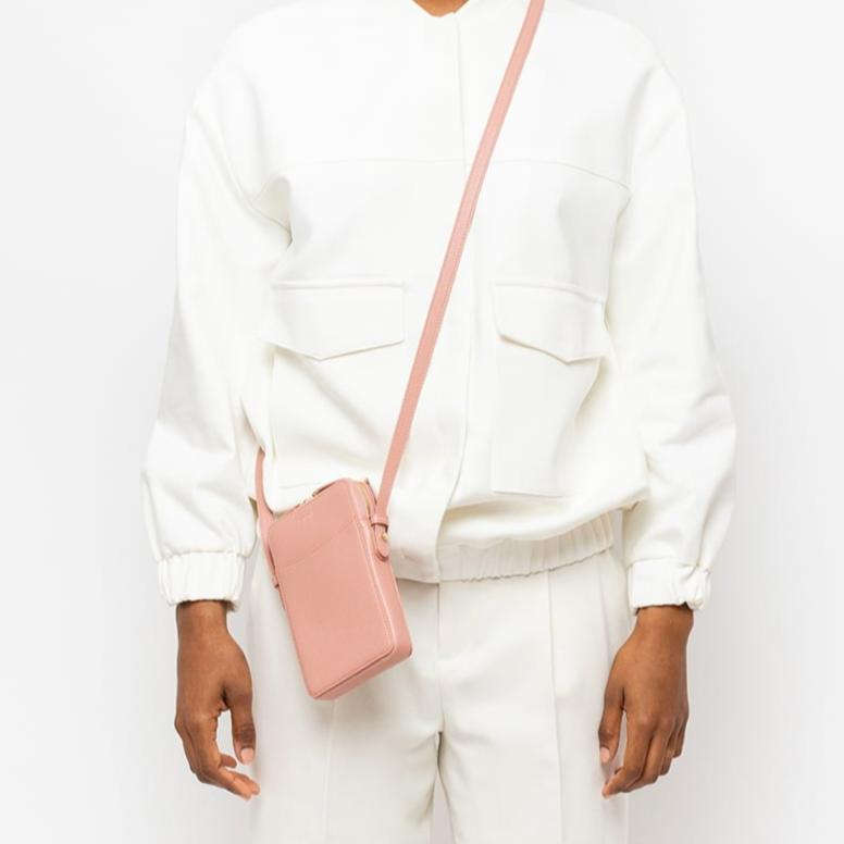 Phone Crossbody - Hazy Blush Pebbled Leather