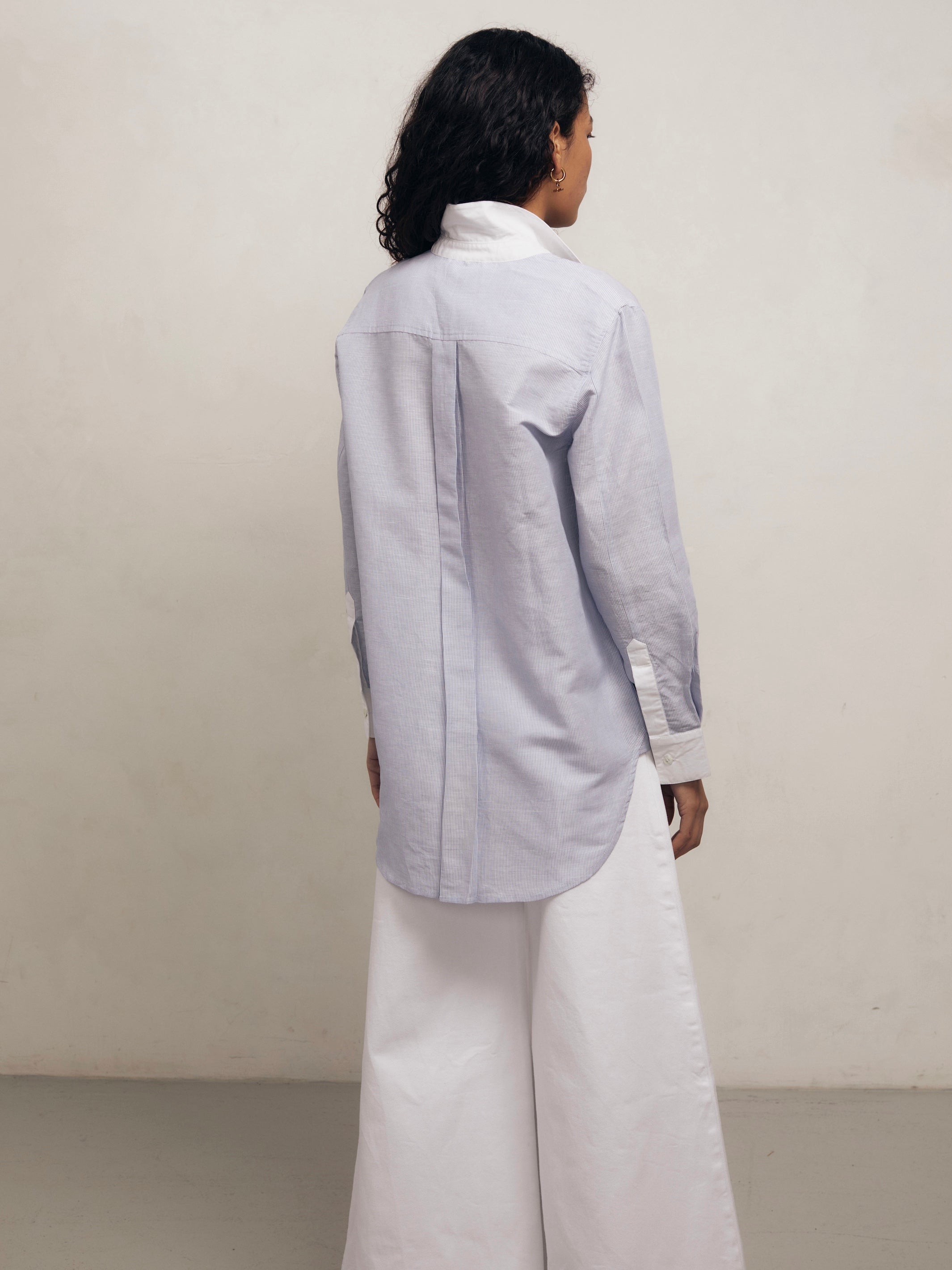 YVES - Blue and White Pinstripe Linen Weave Shirt