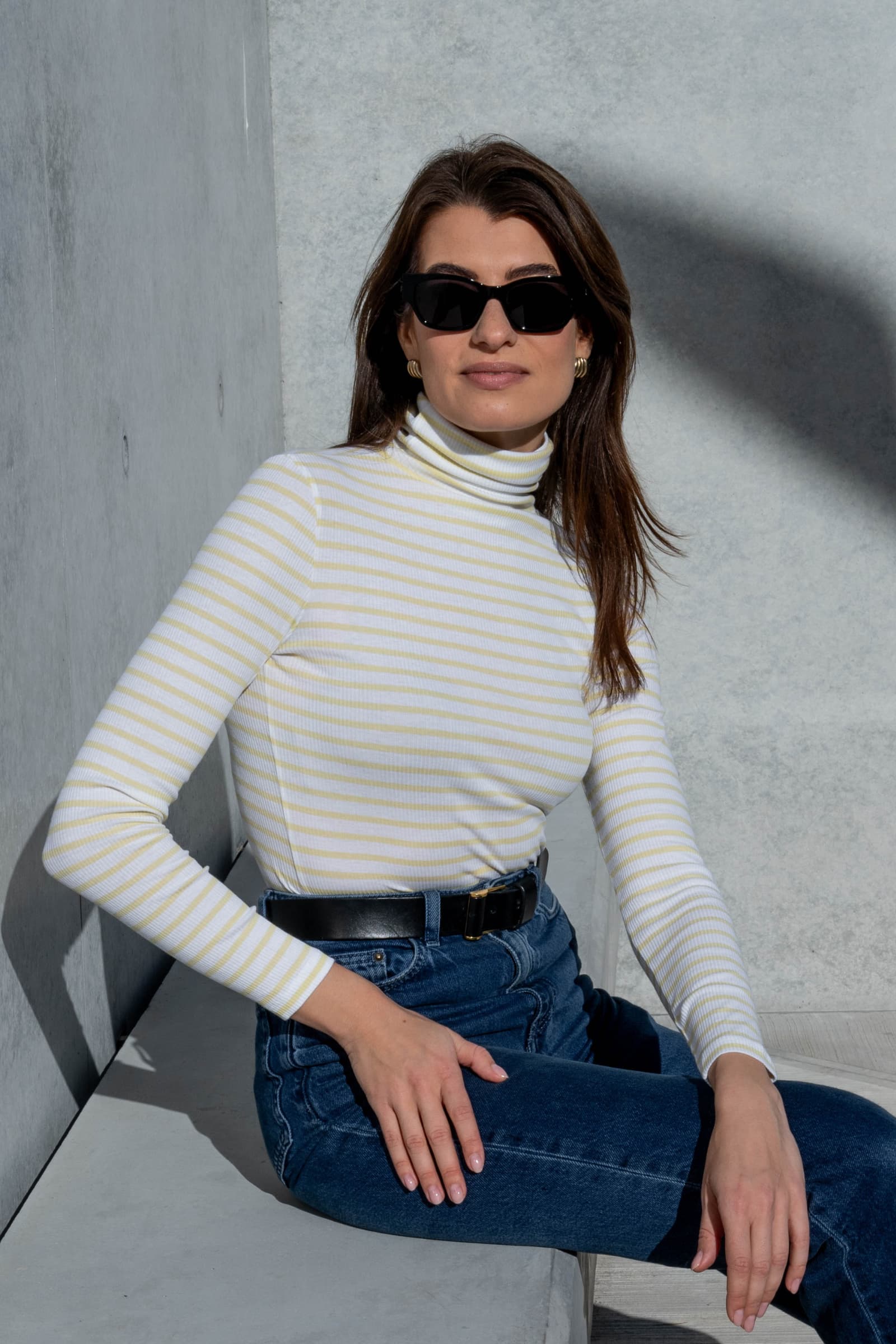 Striped Cotton Roll Neck