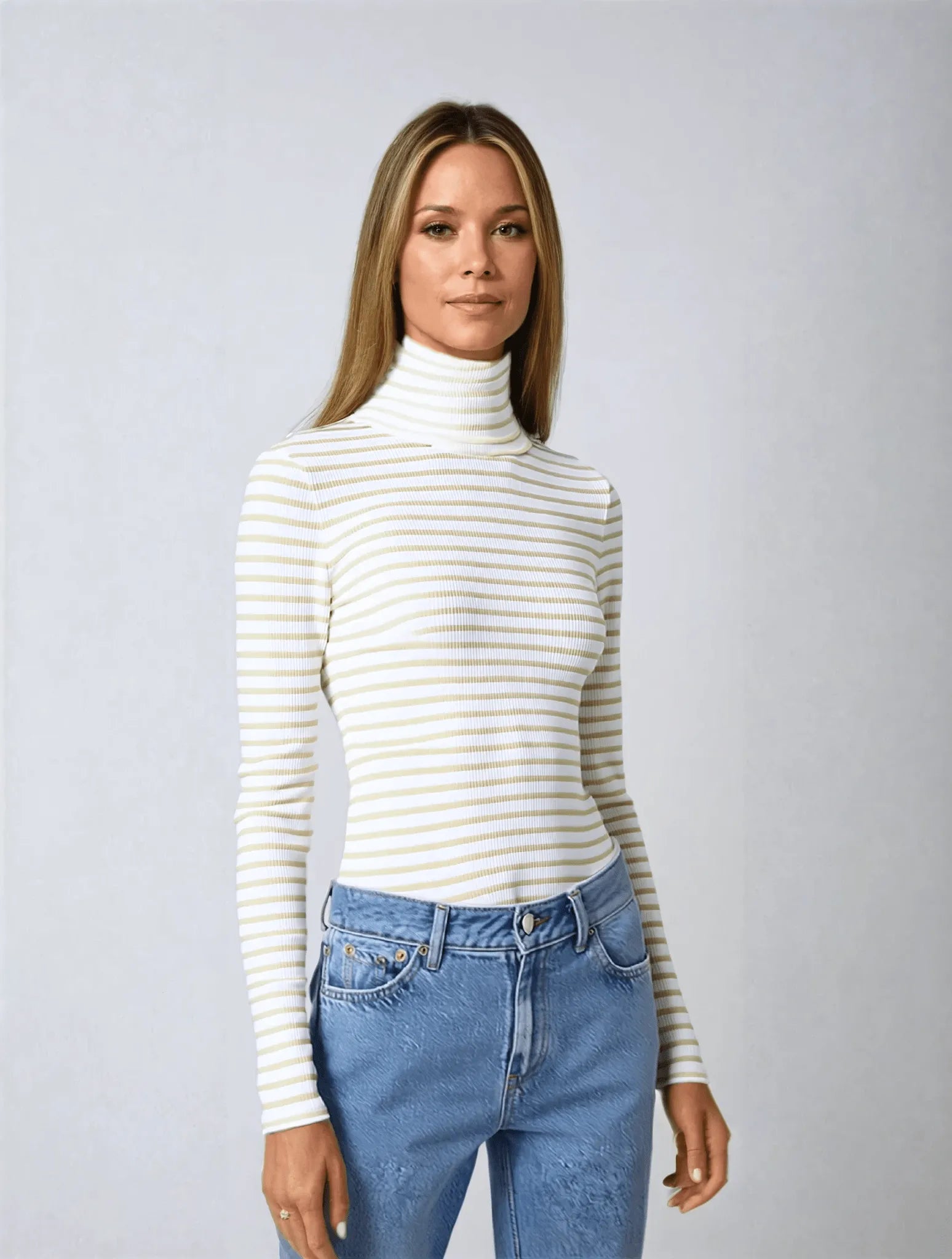Striped Cotton Roll Neck