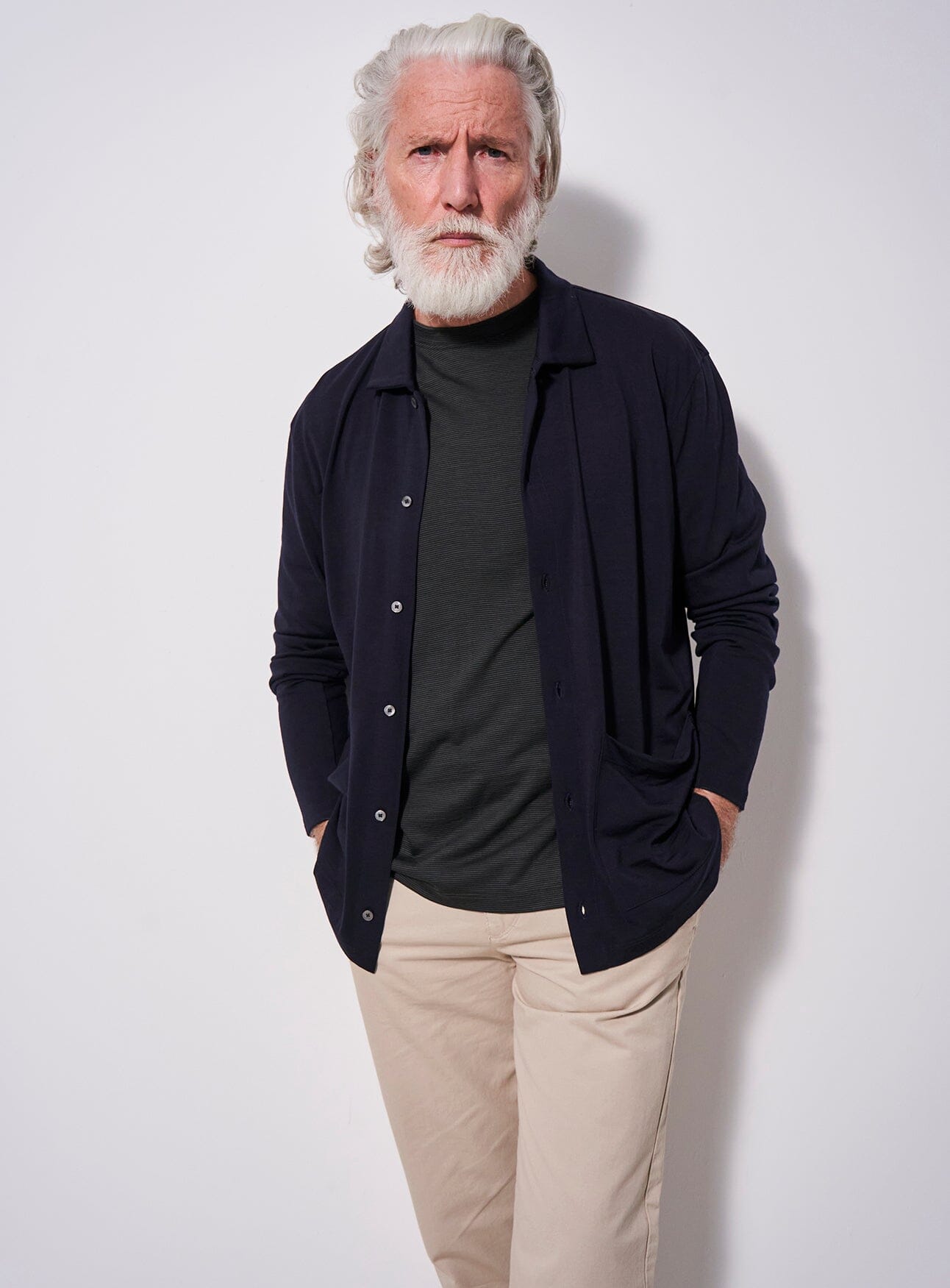 ZQ Merino Super 120s Neem Navy Jersey Cardigan